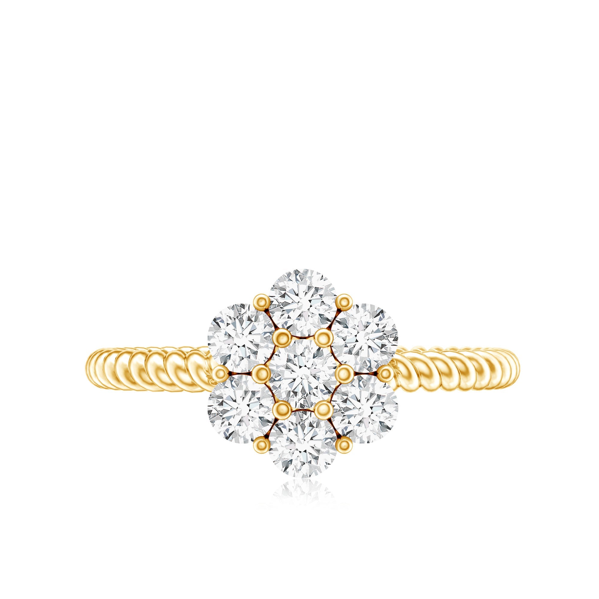 Moissanite Flower Engagement with Twisted Rope Details