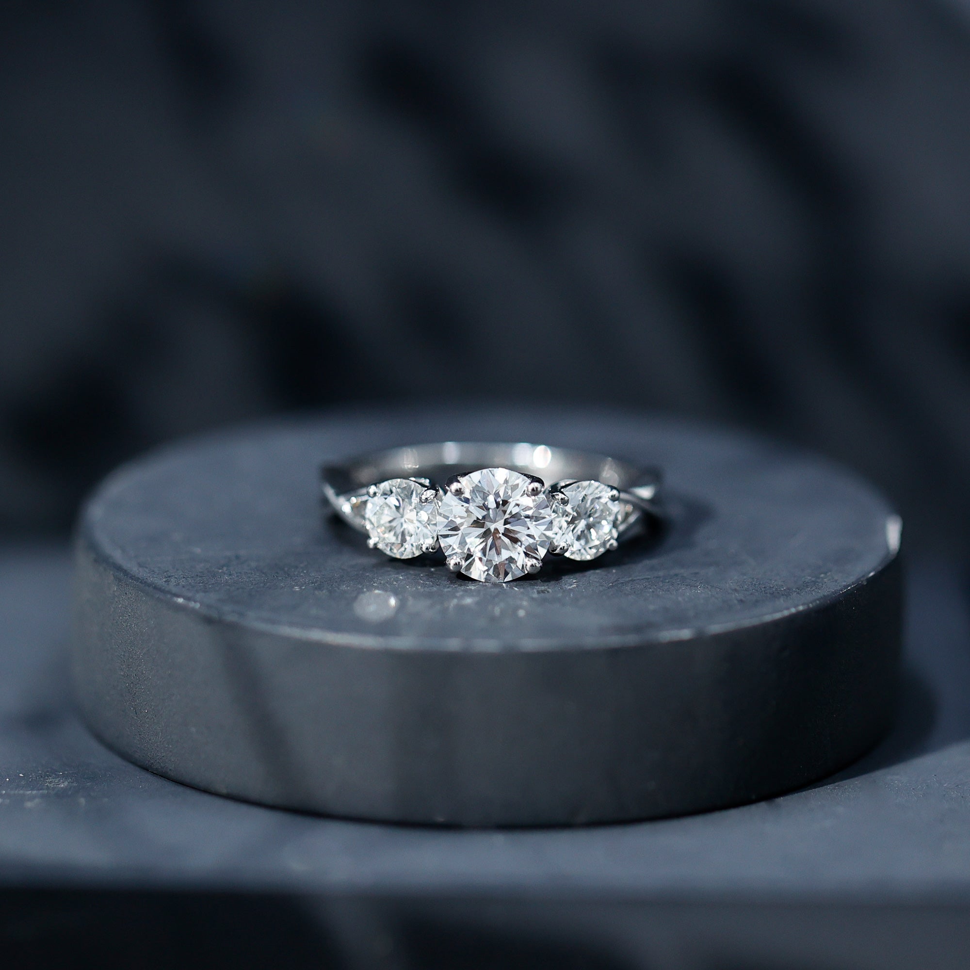 3 Stone Round Moissanite Crossover Engagement Ring