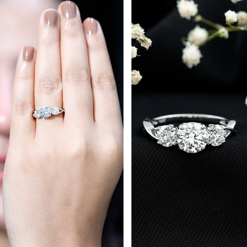 3 Stone Round Moissanite Crossover Engagement Ring