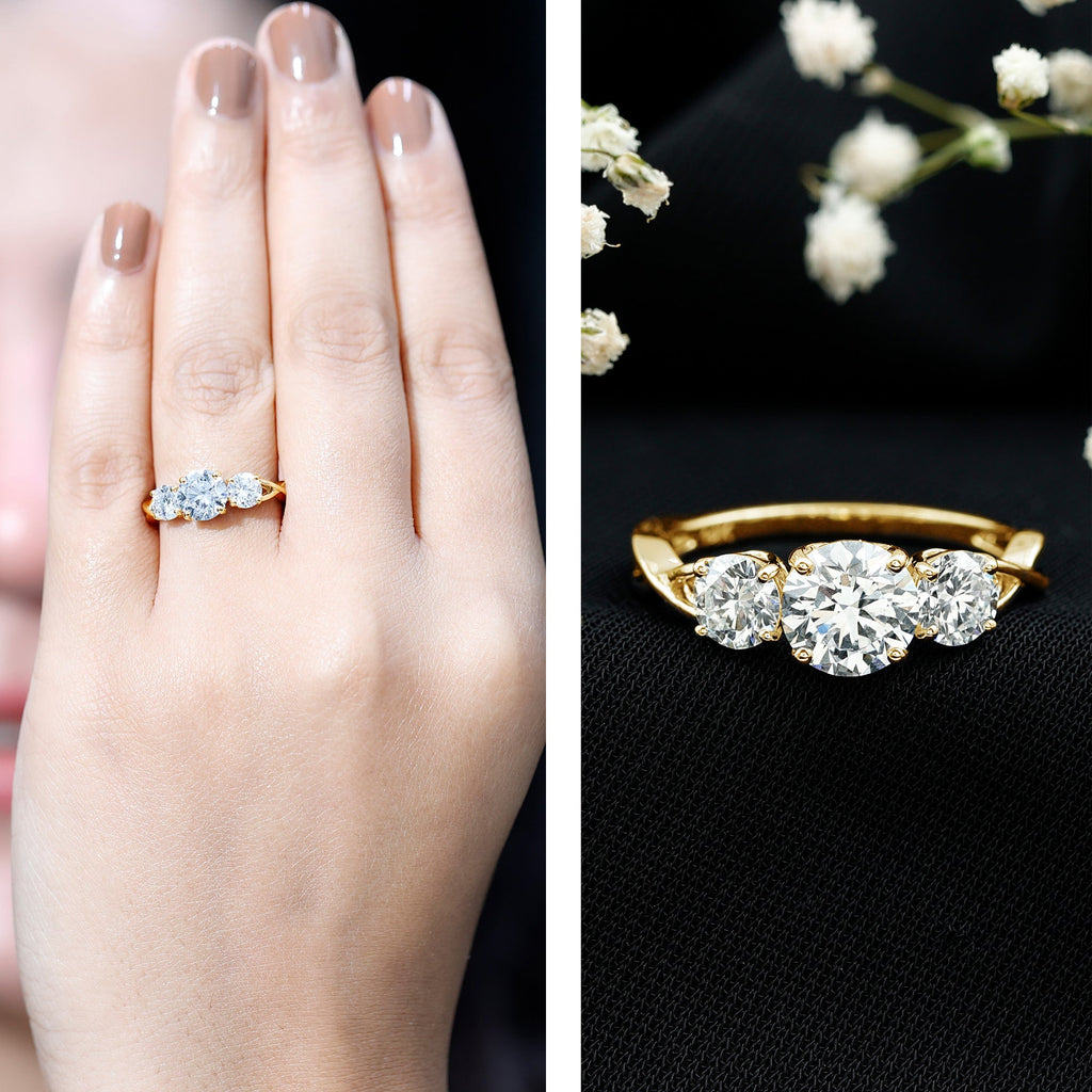 3 Stone Round Moissanite Crossover Engagement Ring