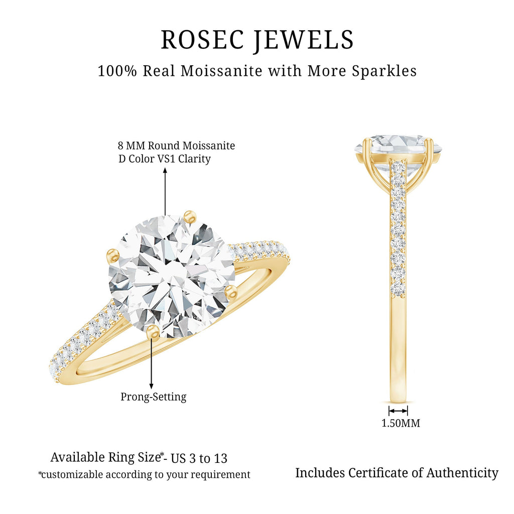 Certified Moissanite Round Cut Solitaire Ring with Side Stones