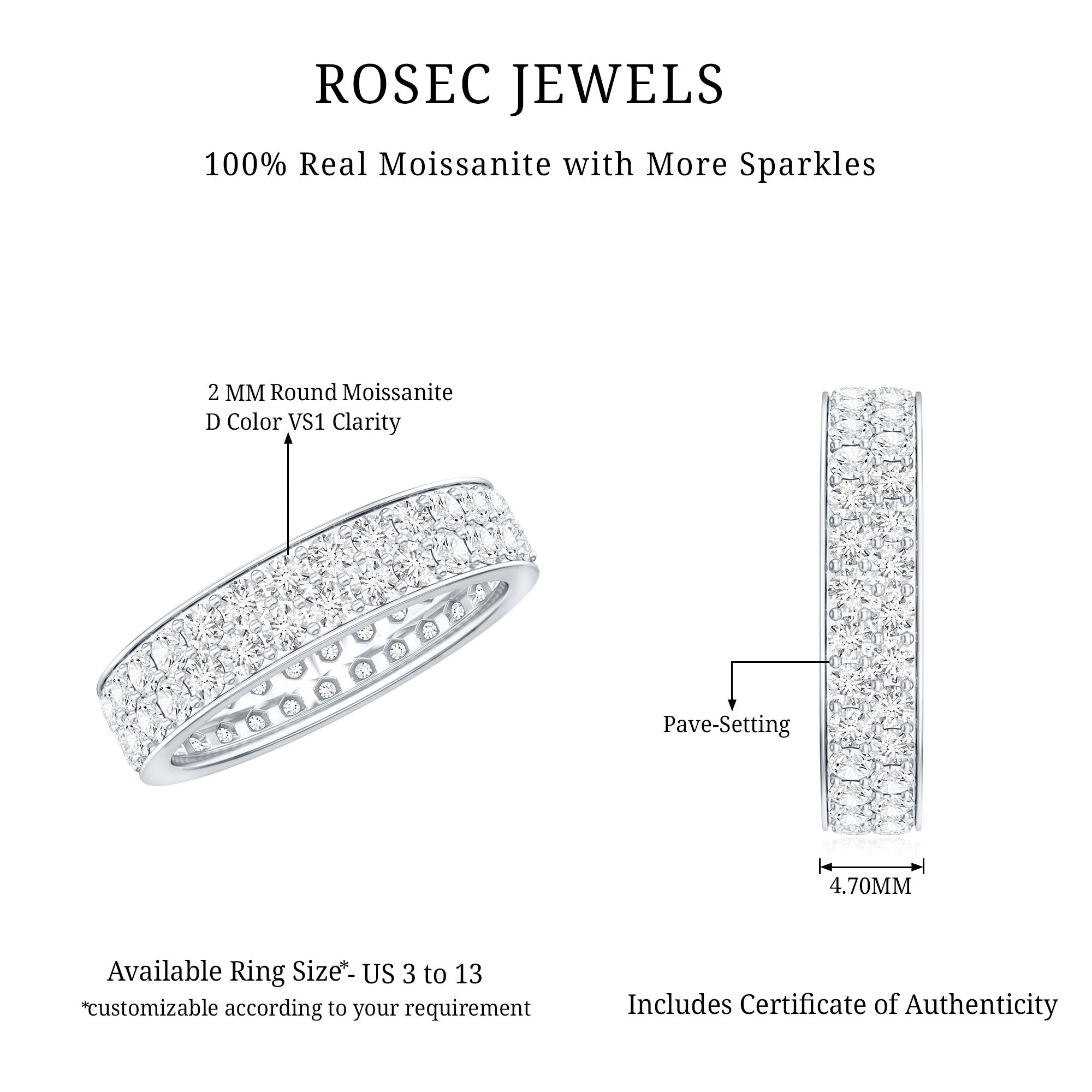 Certified Moissanite Full Eternity Wedding Band For Women