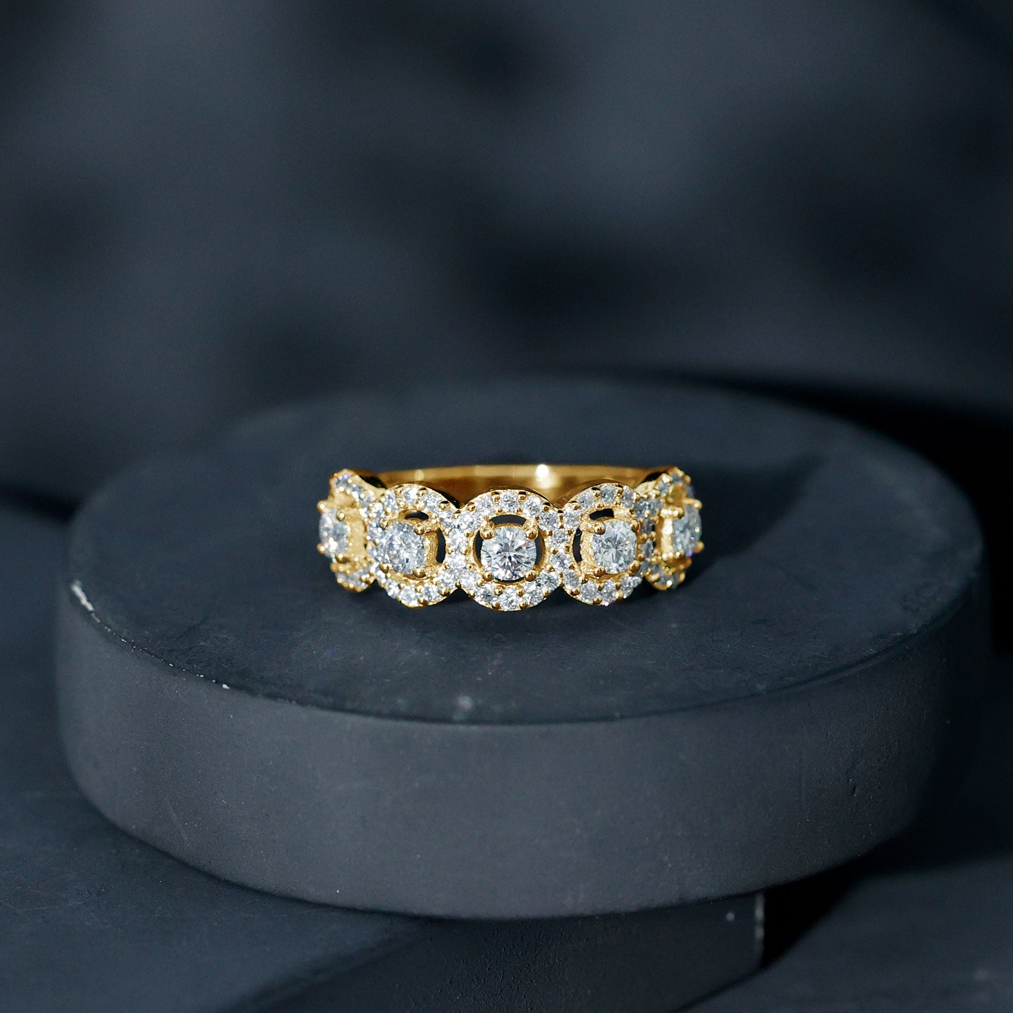 Certified Round Cut Moissanite Halo Classic Band Ring