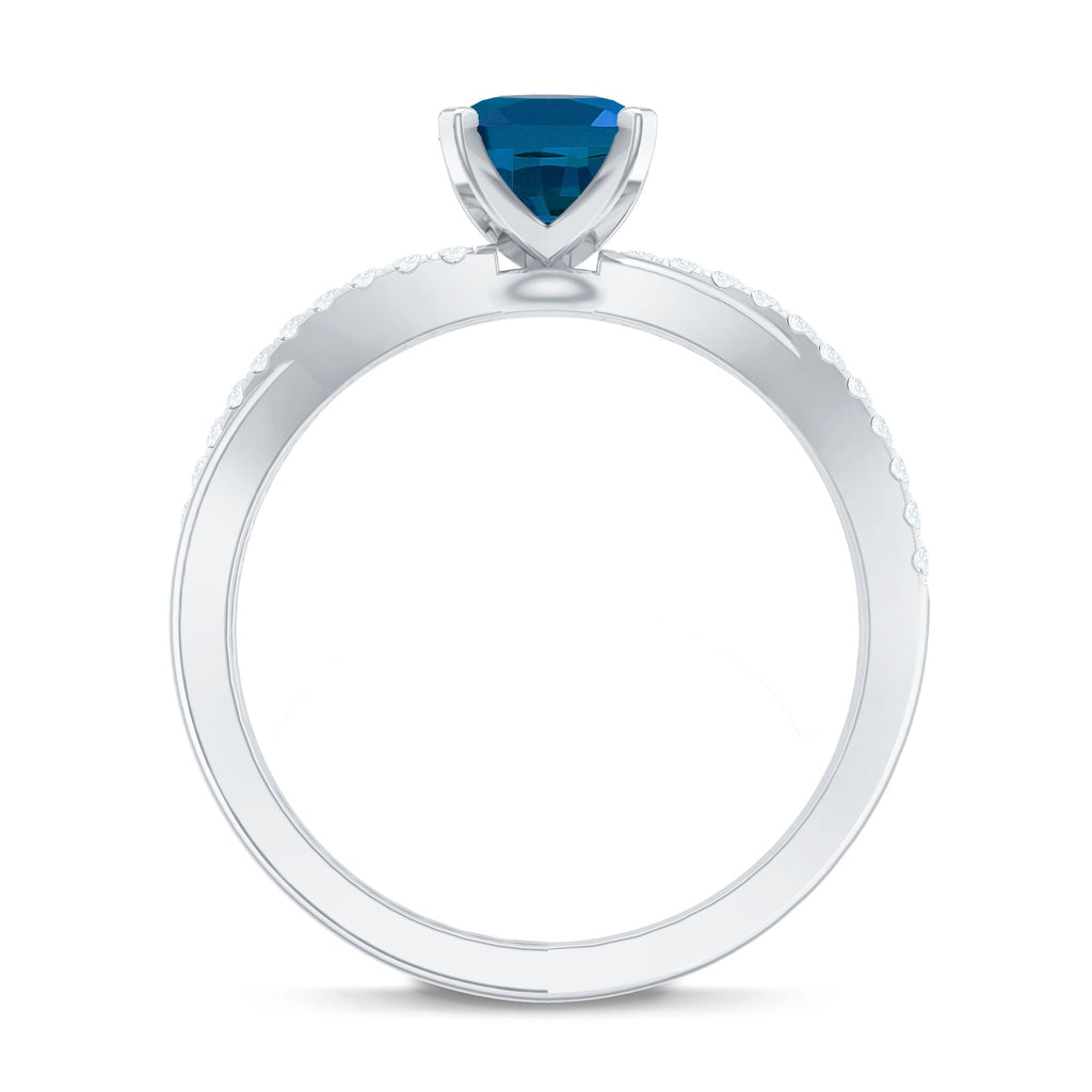 1 Carat Oval Cut London Blue Topaz Solitaire Engagement Ring with Diamond Spiral Shank