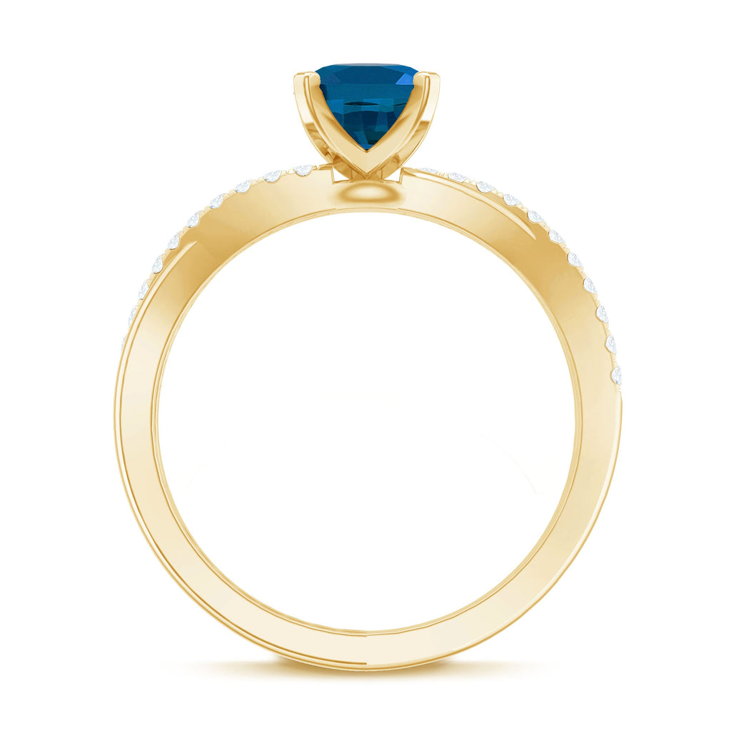 1 Carat Oval Cut London Blue Topaz Solitaire Engagement Ring with Diamond Spiral Shank