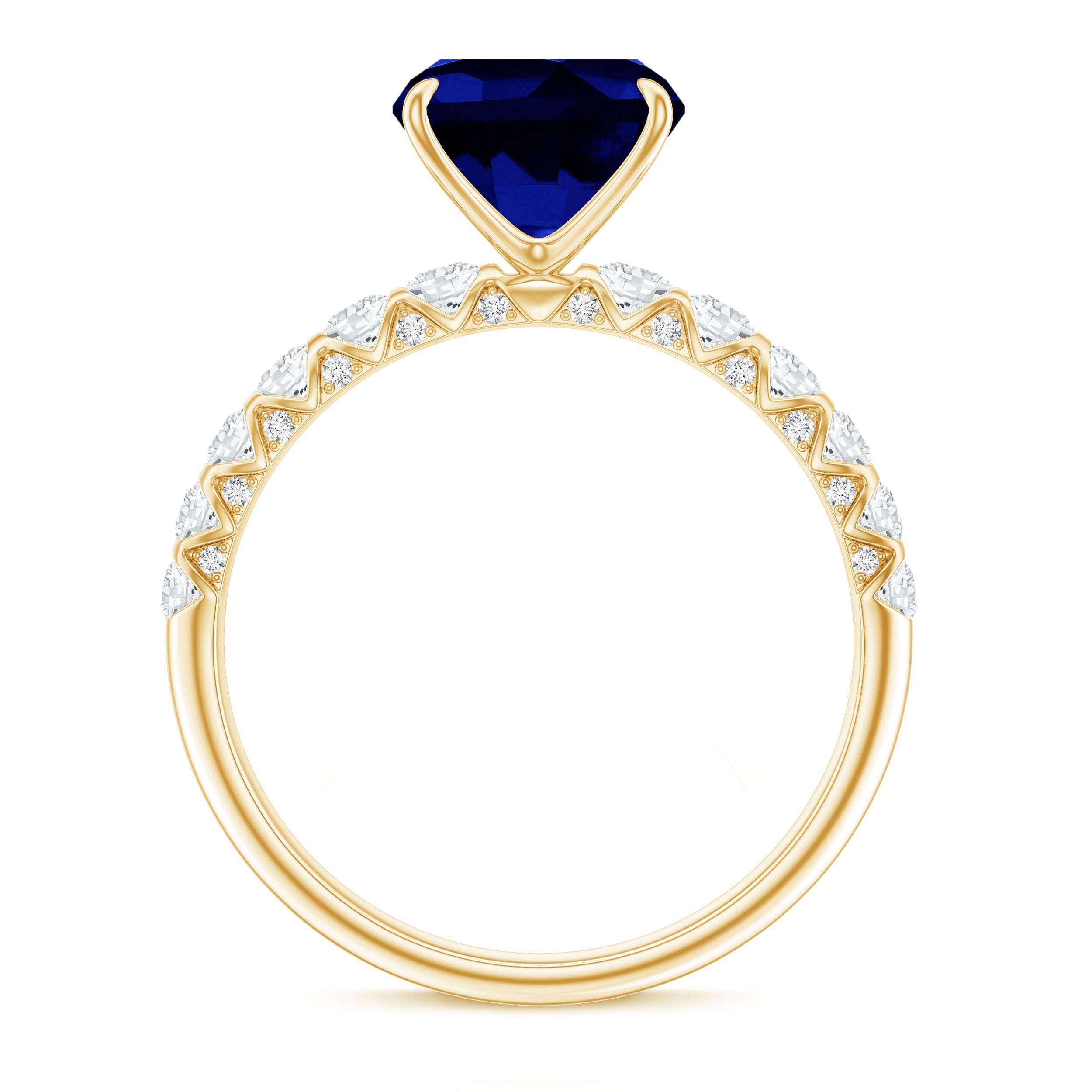 Classic 2.75 Carat Lab Grown Blue Sapphire Cushion Cut Engagement Ring with Diamond