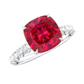 2 Carat Cushion Cut Lab Created Ruby Engagement Ring with Diamond Side Stones