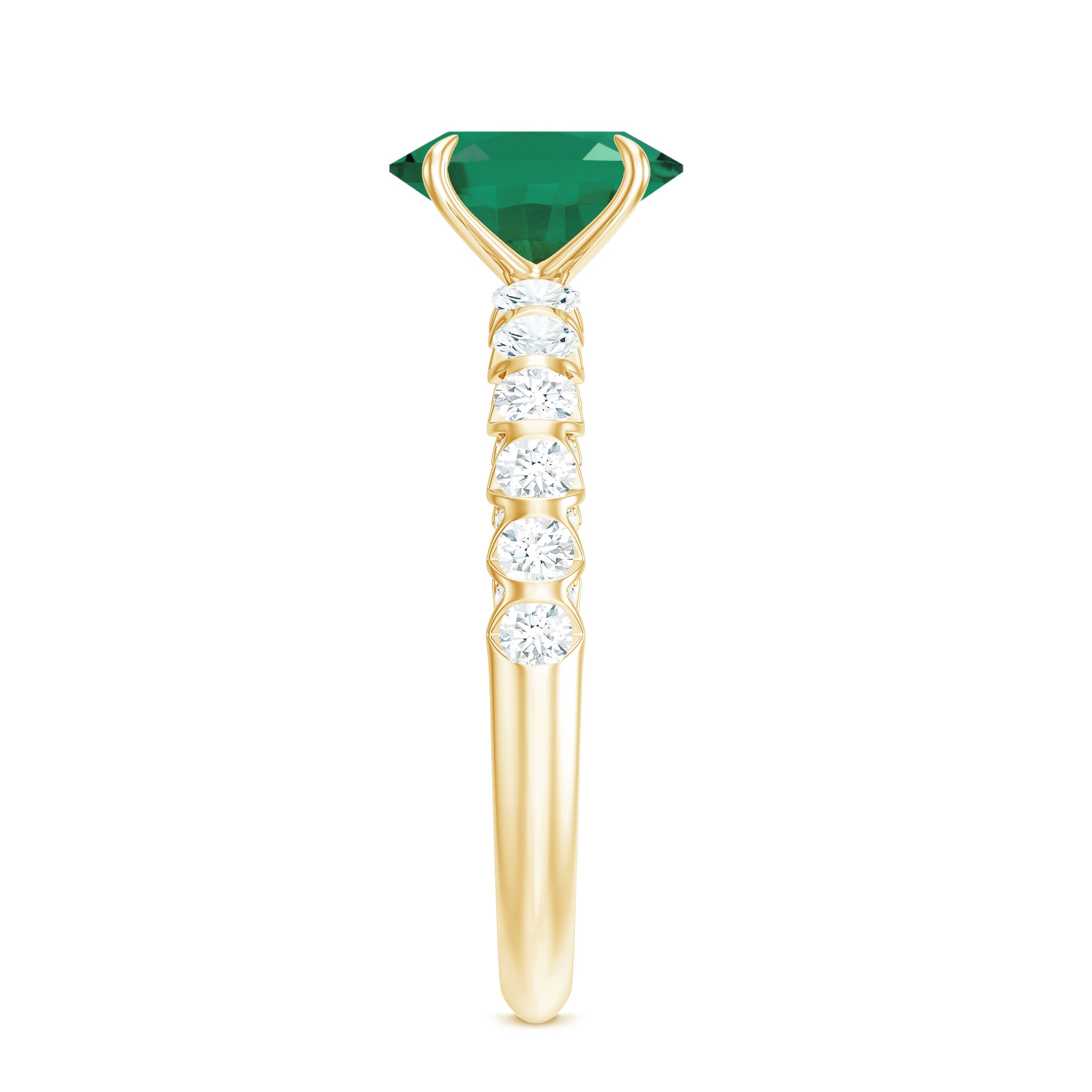 Natural 1.2 Carat Emerald Oval Engagement Ring with Diamond Side Stones