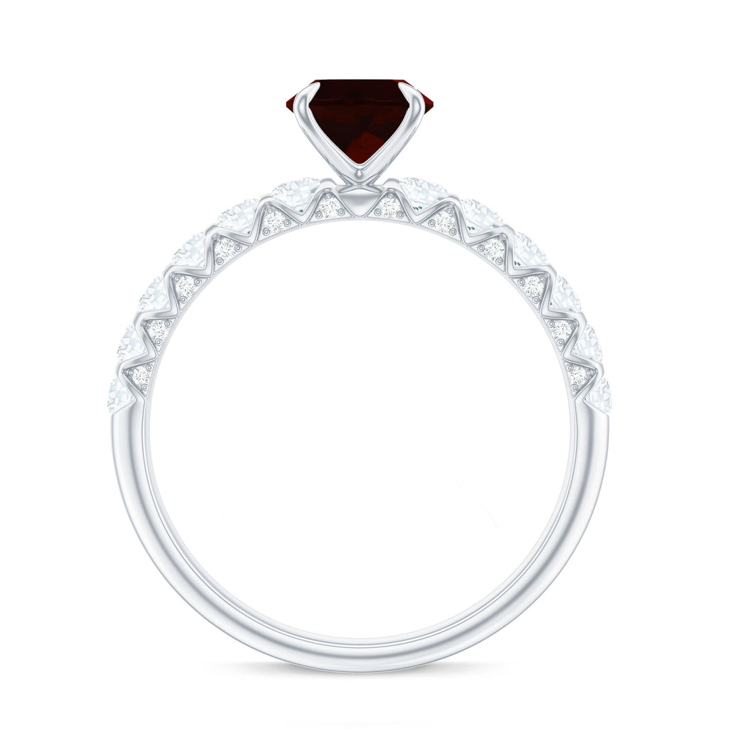 Certified Natural Garnet Oval Engagement Ring with Diamond Side Stones