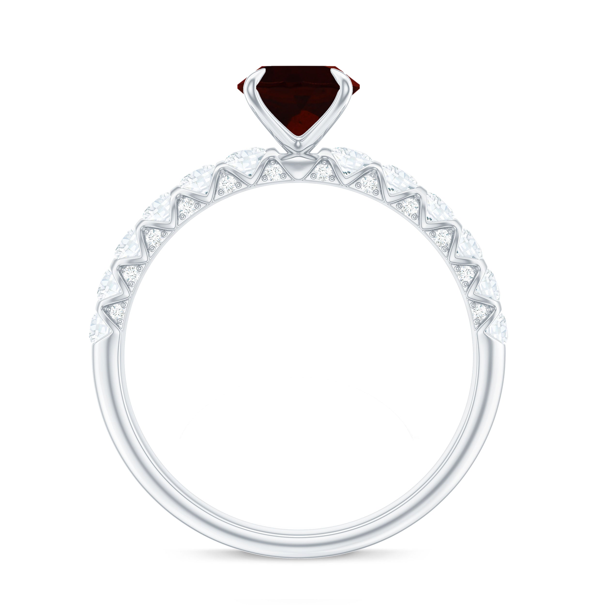Certified Natural Garnet Oval Engagement Ring with Diamond Side Stones