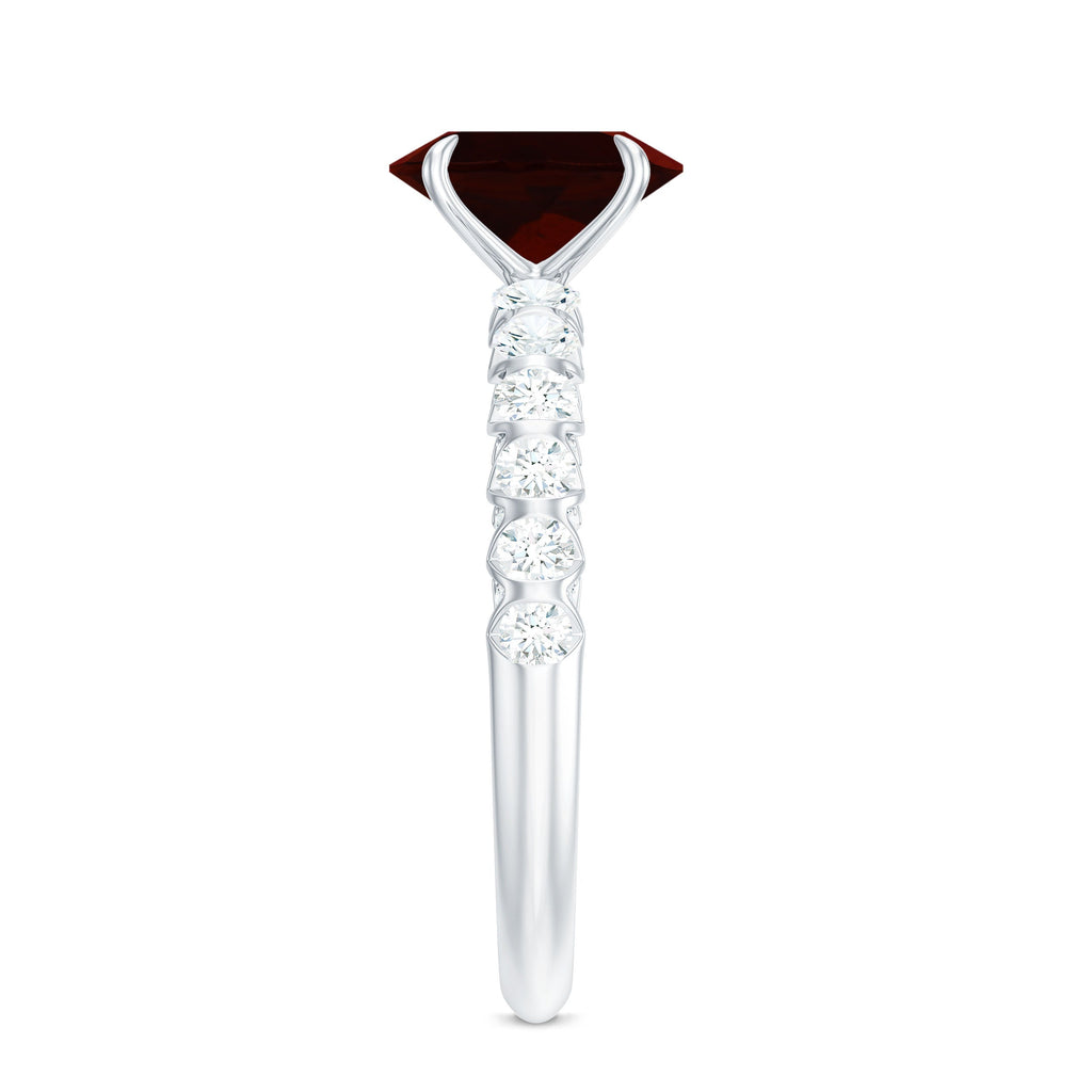 Certified Natural Garnet Oval Engagement Ring with Diamond Side Stones