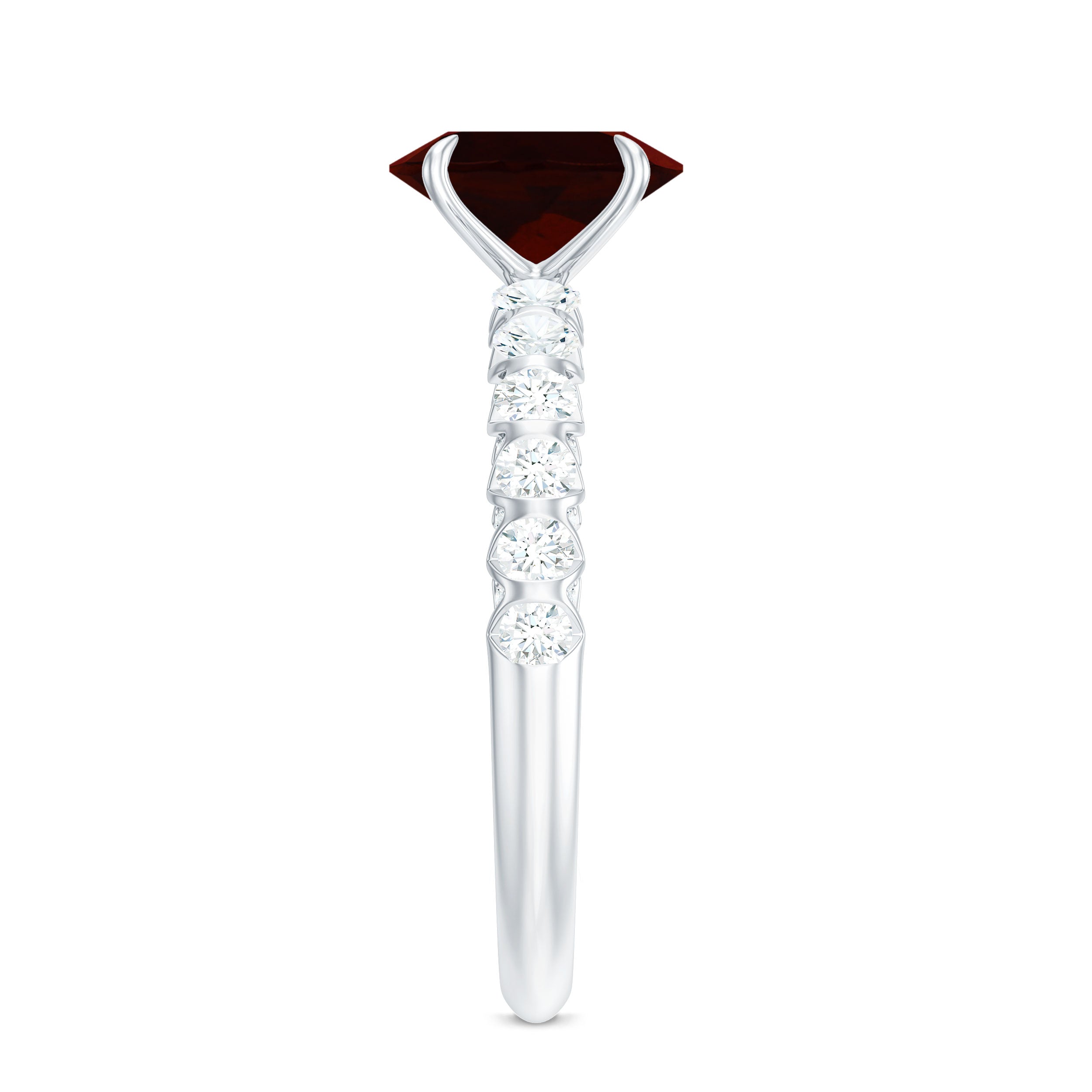 Certified Natural Garnet Oval Engagement Ring with Diamond Side Stones