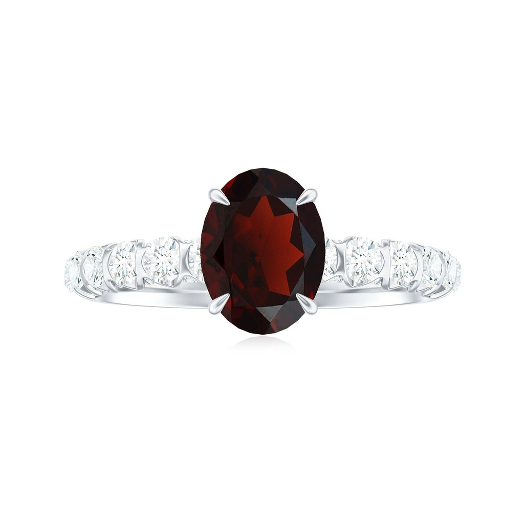 Certified Natural Garnet Oval Engagement Ring with Diamond Side Stones