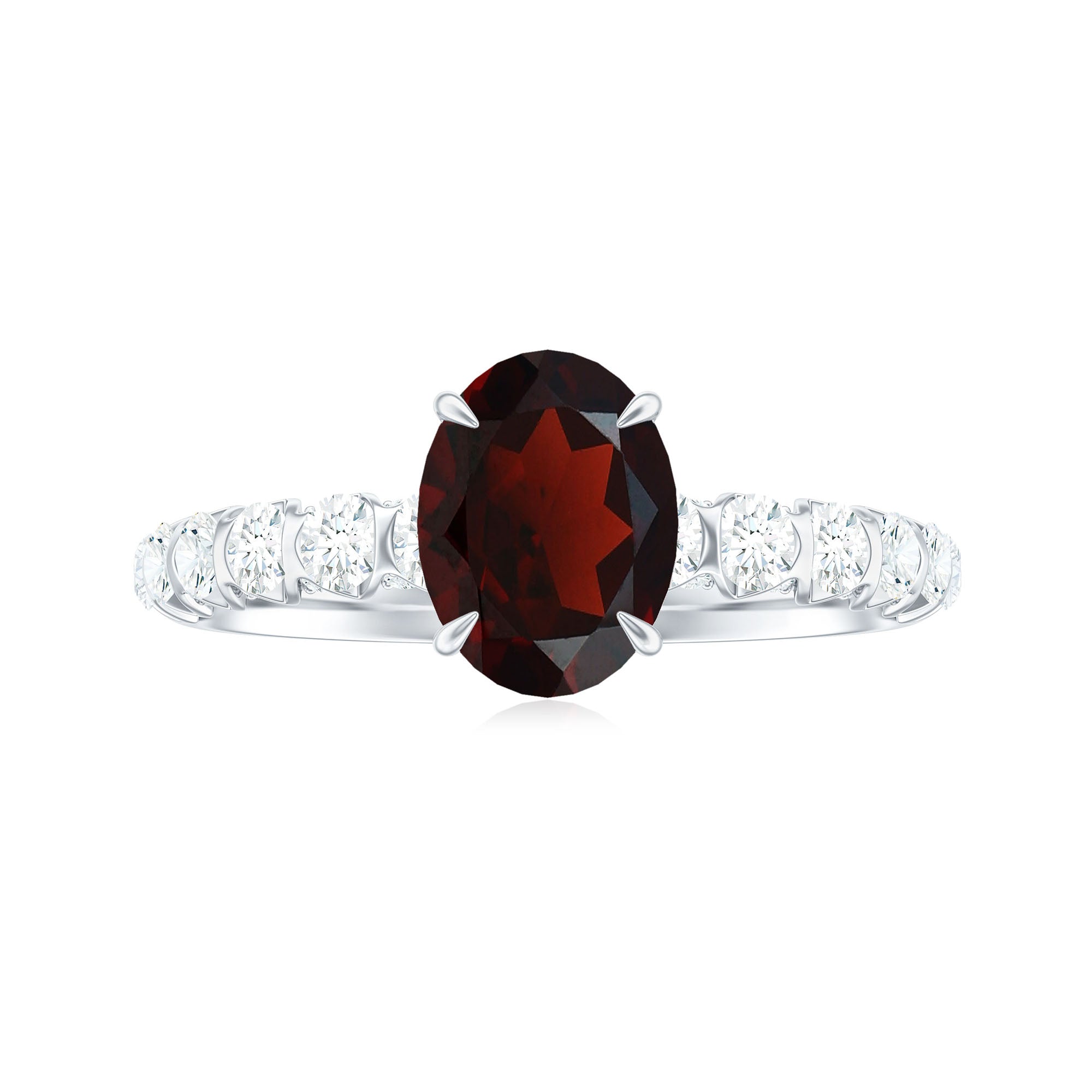 Certified Natural Garnet Oval Engagement Ring with Diamond Side Stones