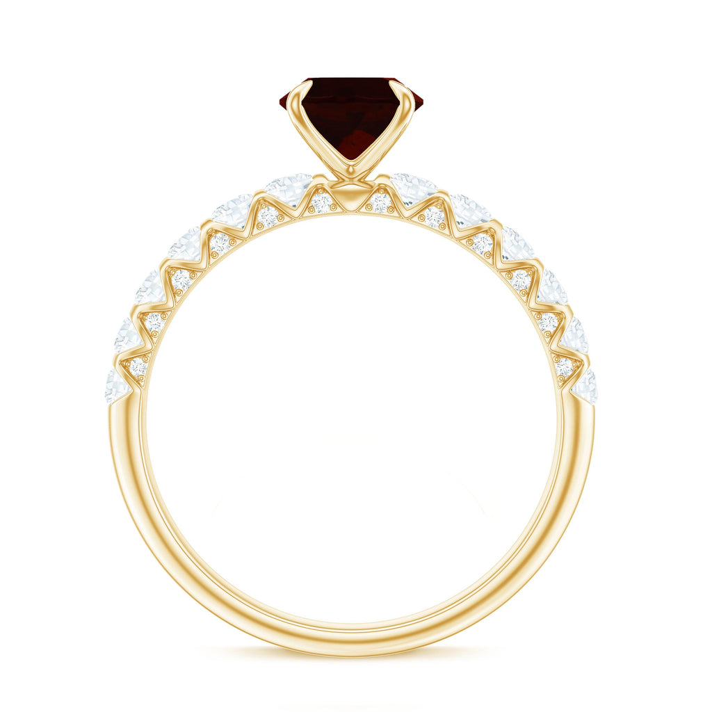 Certified Natural Garnet Oval Engagement Ring with Diamond Side Stones