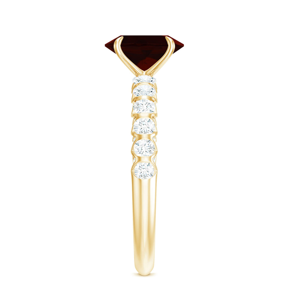Certified Natural Garnet Oval Engagement Ring with Diamond Side Stones