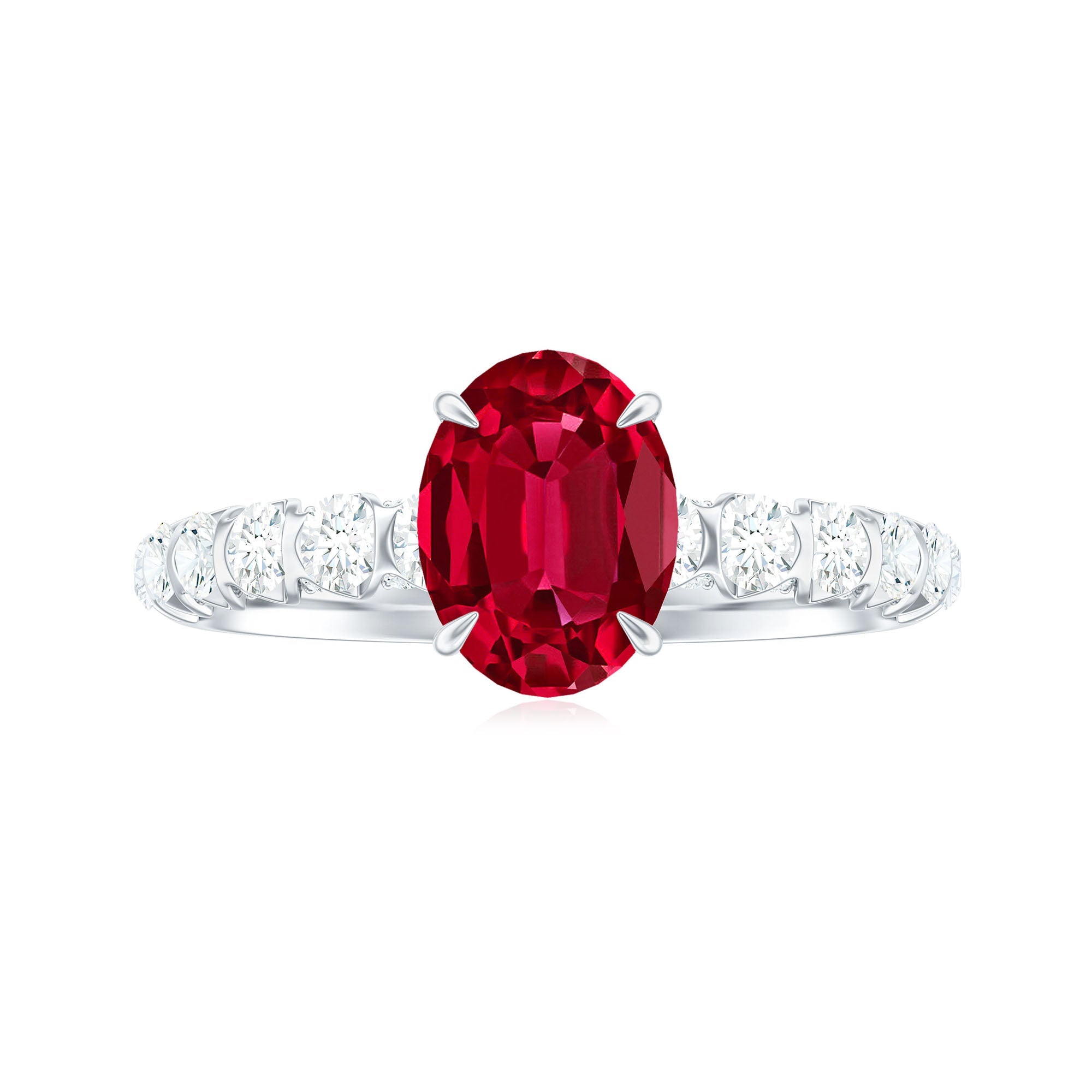 Certified 1.5 Carat Lab Grown Ruby Oval Engagement Ring with Diamond