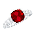 2 Carat Cushion Cut Lab Created Ruby Engagement Ring with Side Stones