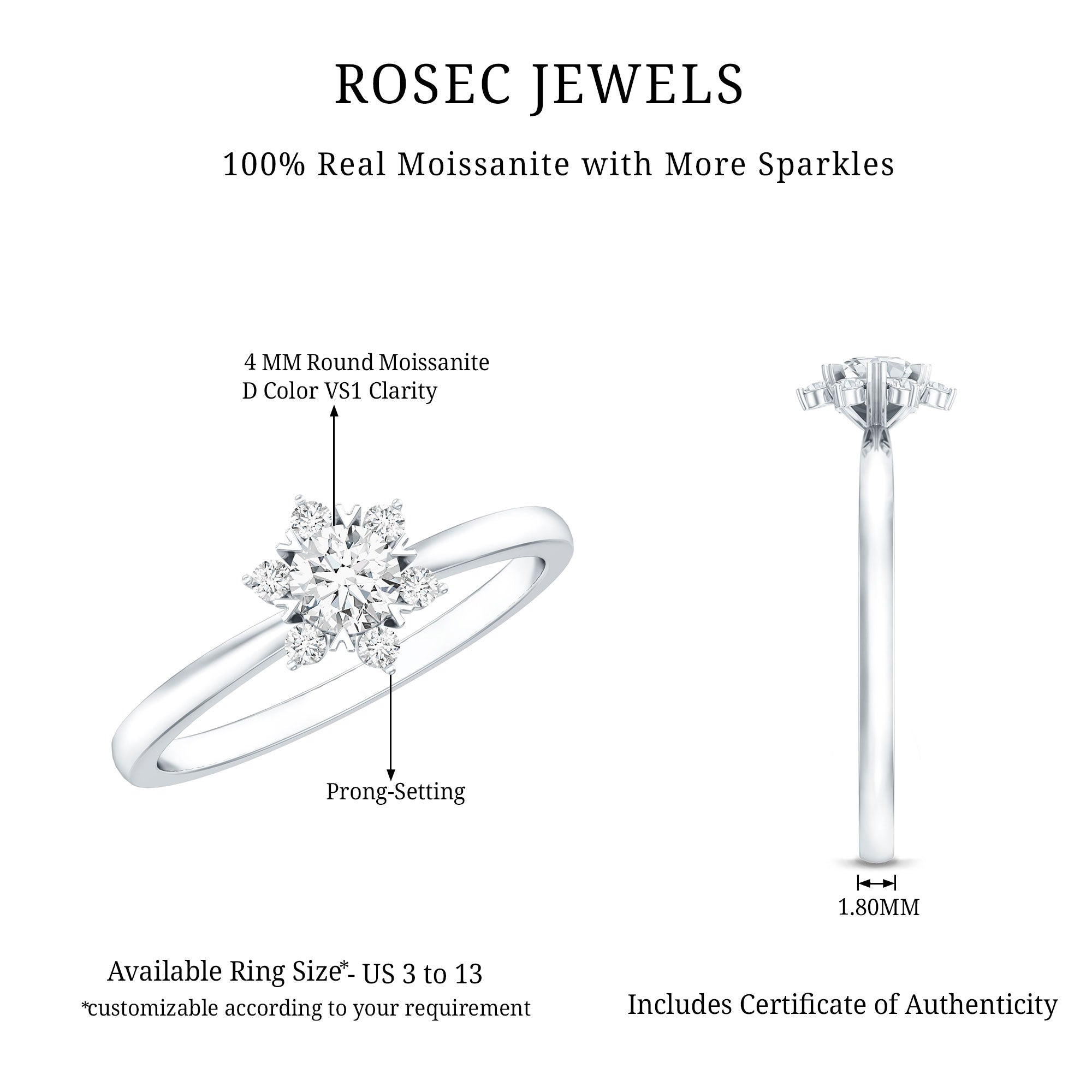 Round Moissanite Flower Promise Ring for Her