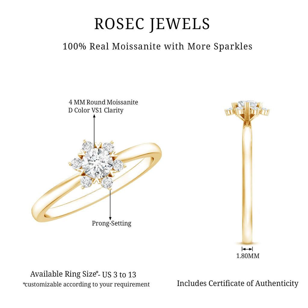 Round Moissanite Flower Promise Ring for Her