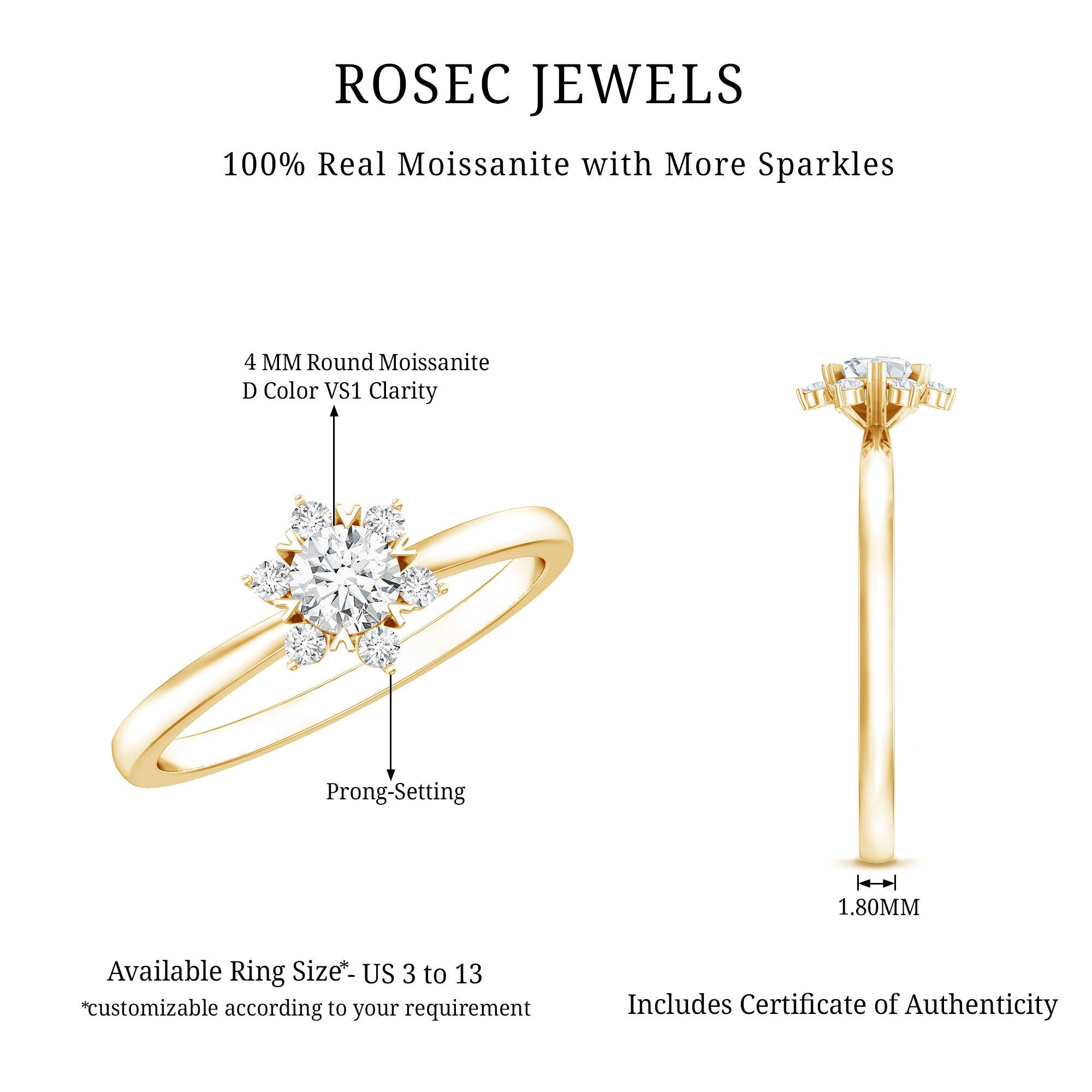 Round Moissanite Flower Promise Ring for Her