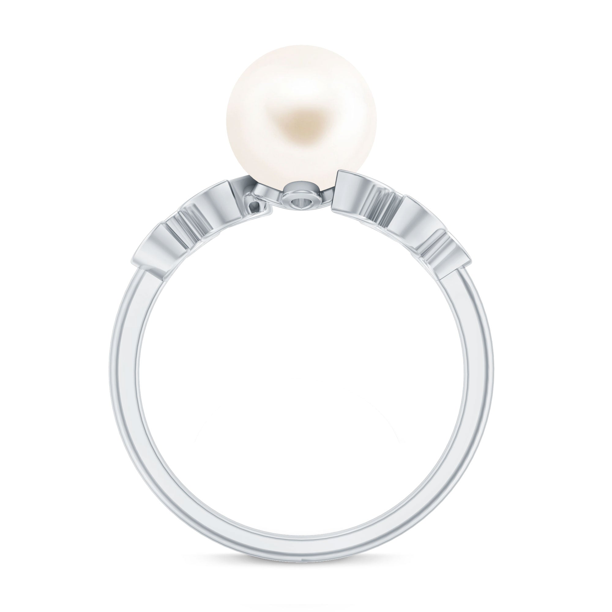 Freshwater Pearl Solitaire Engagement Ring with Diamond Leaf Shank