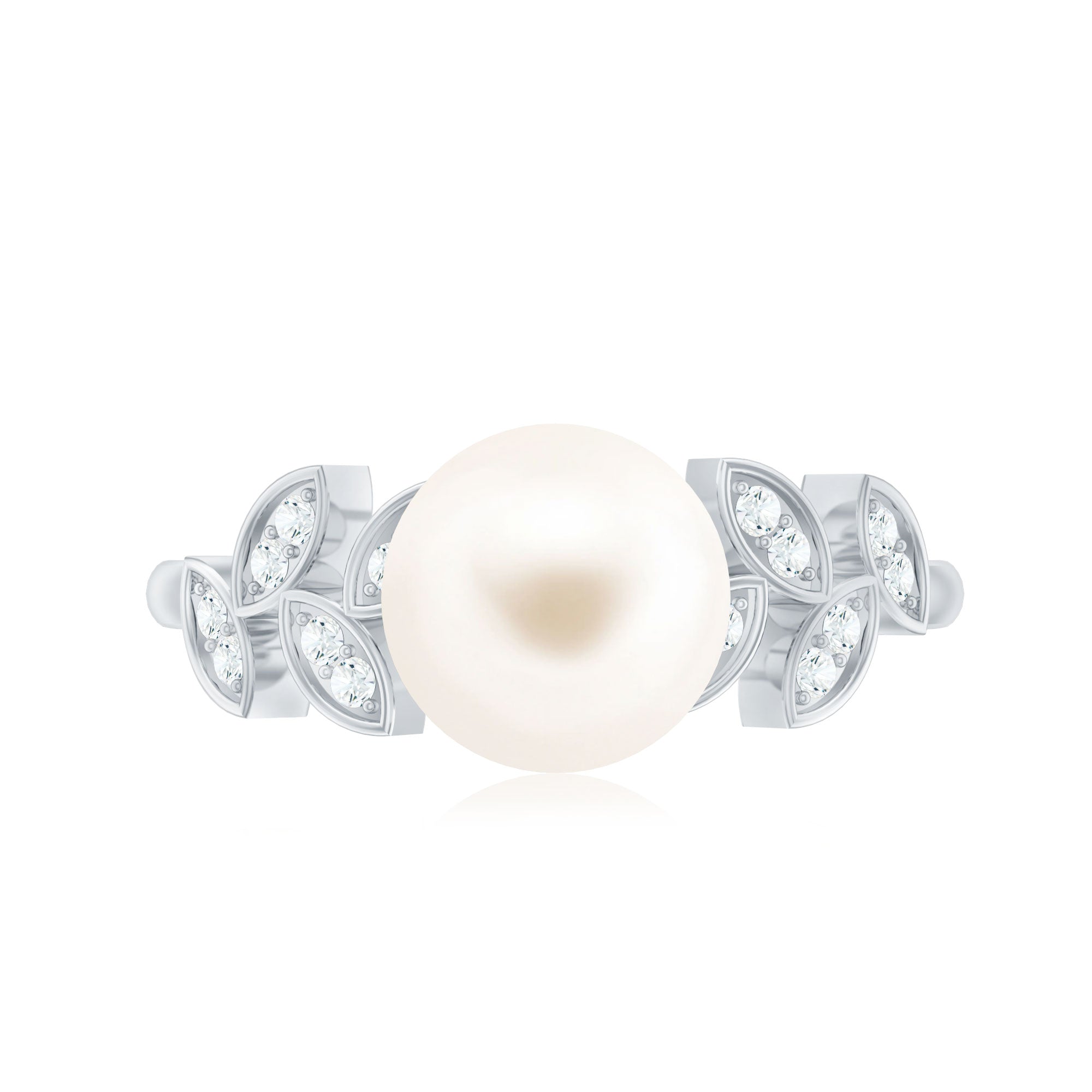 Freshwater Pearl Solitaire Engagement Ring with Diamond Leaf Shank