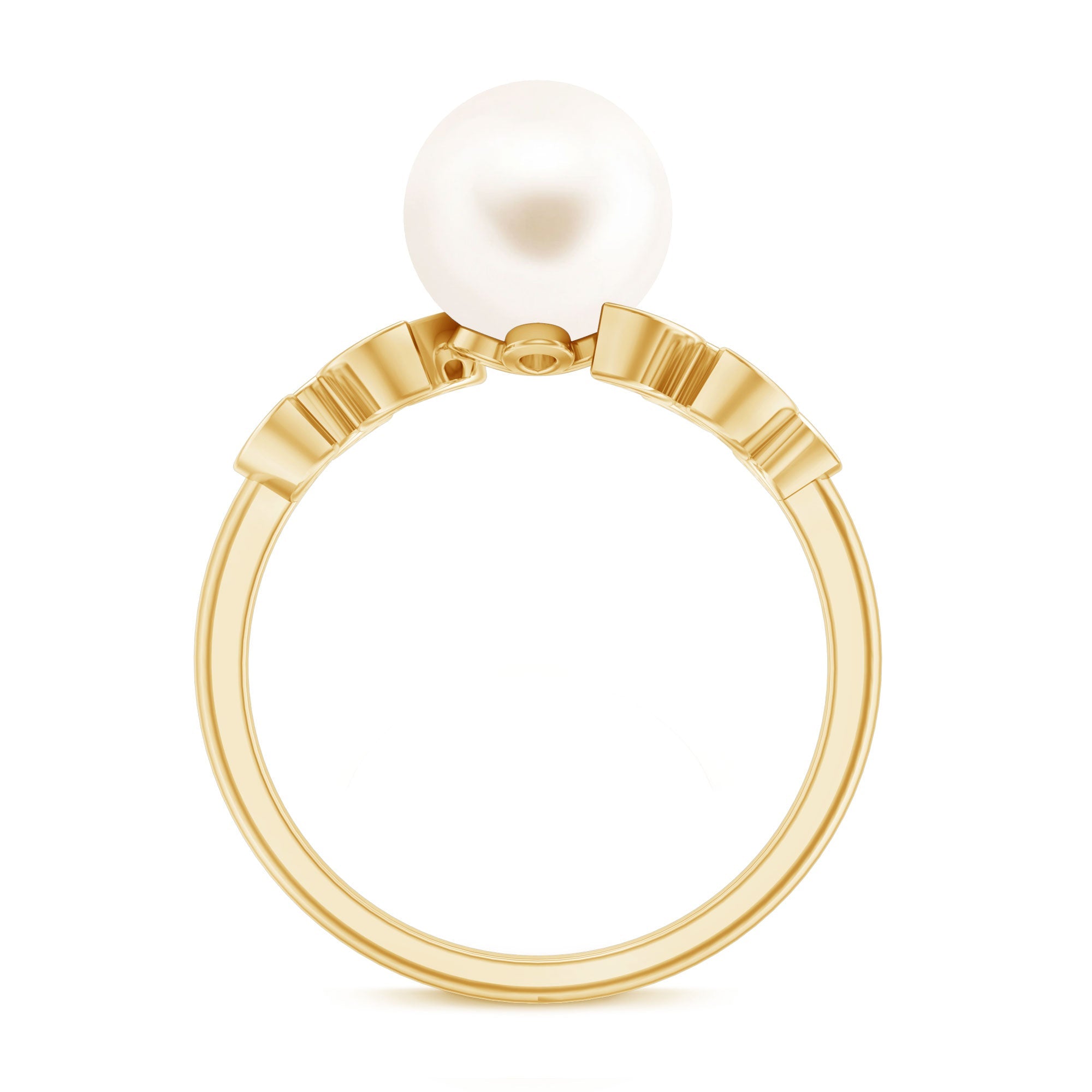 Freshwater Pearl Solitaire Engagement Ring with Diamond Leaf Shank
