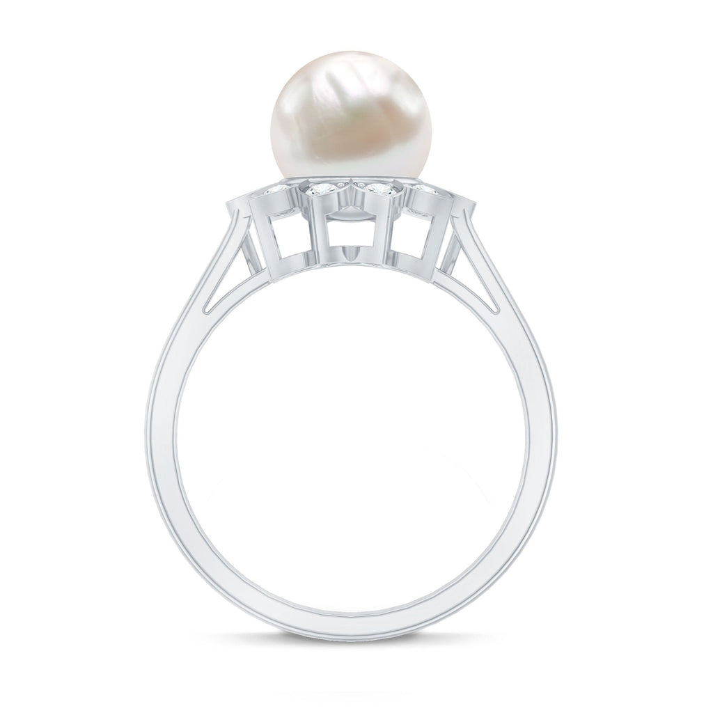 Natural 7.4 Carat Freshwater Pearl Flower Engagement Ring with Diamond
