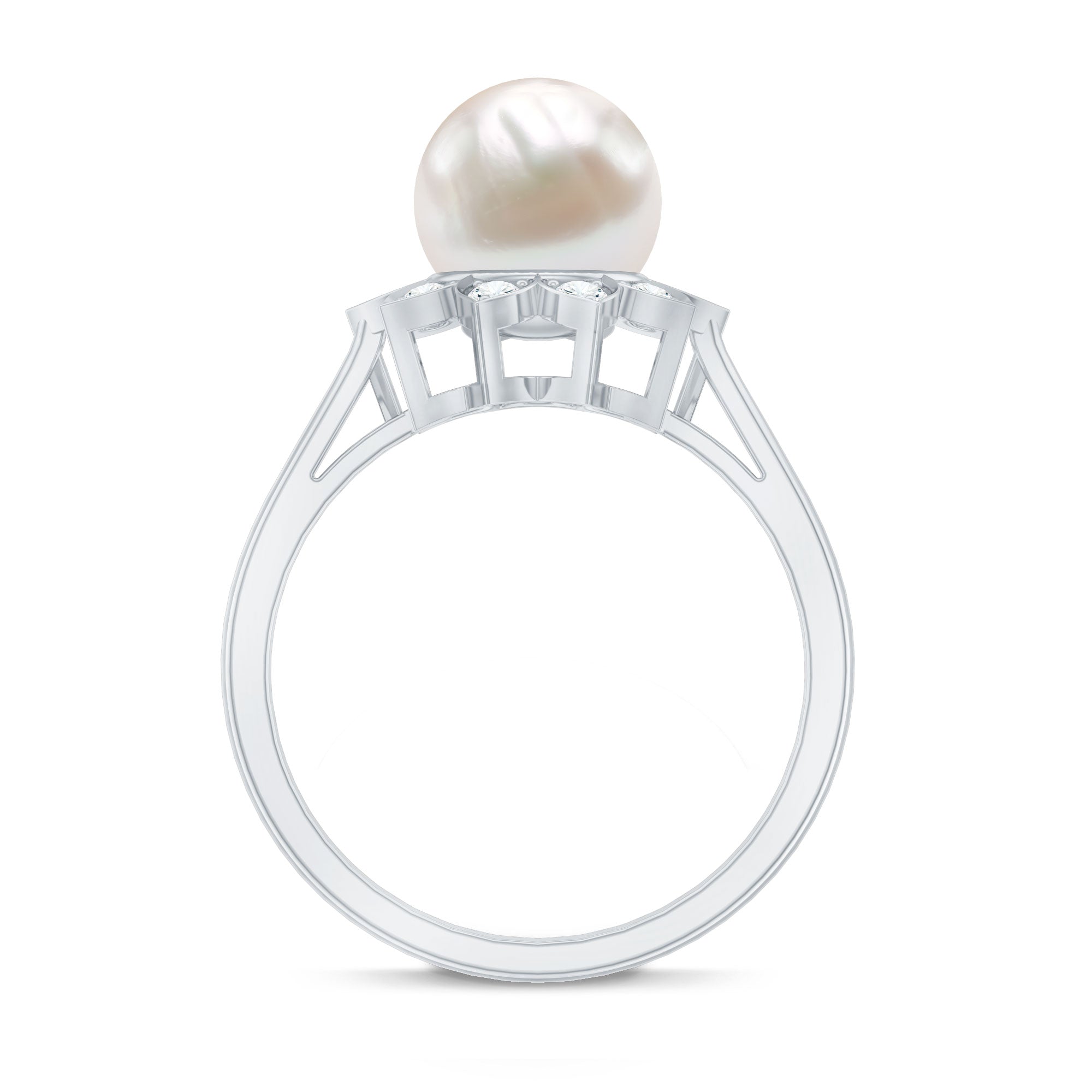 Natural 7.4 Carat Freshwater Pearl Flower Engagement Ring with Diamond