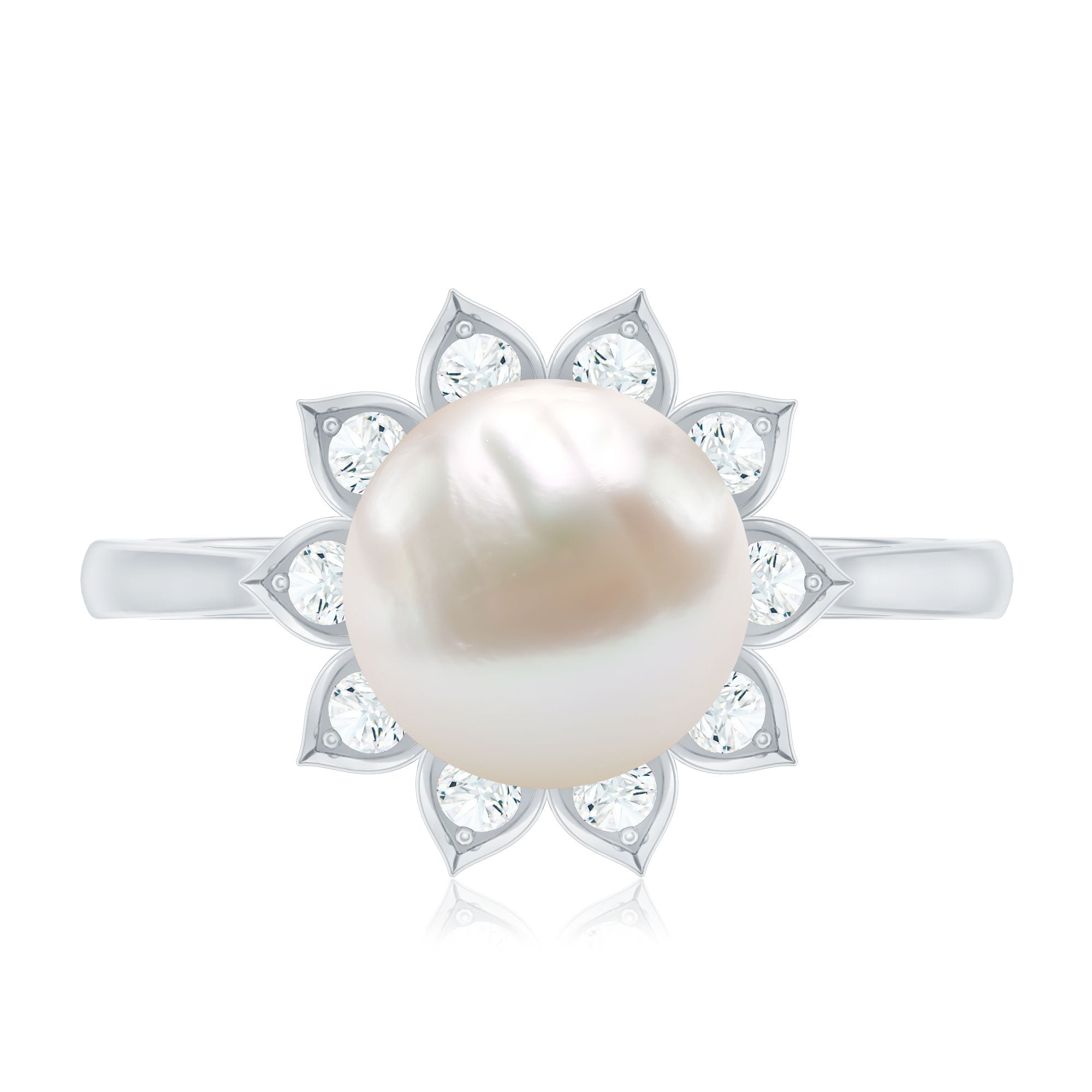 Natural 7.4 Carat Freshwater Pearl Flower Engagement Ring with Diamond