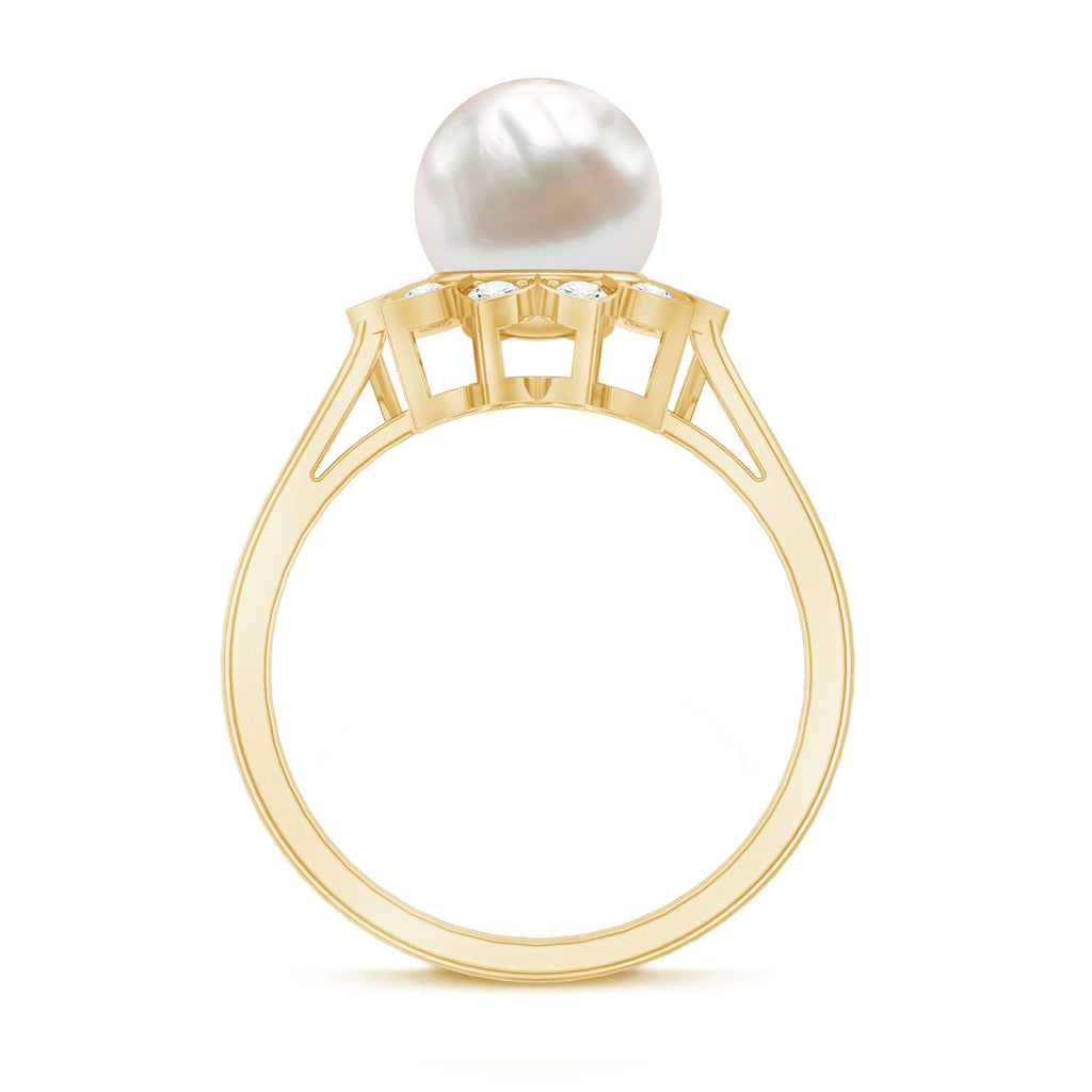 Natural 7.4 Carat Freshwater Pearl Flower Engagement Ring with Diamond