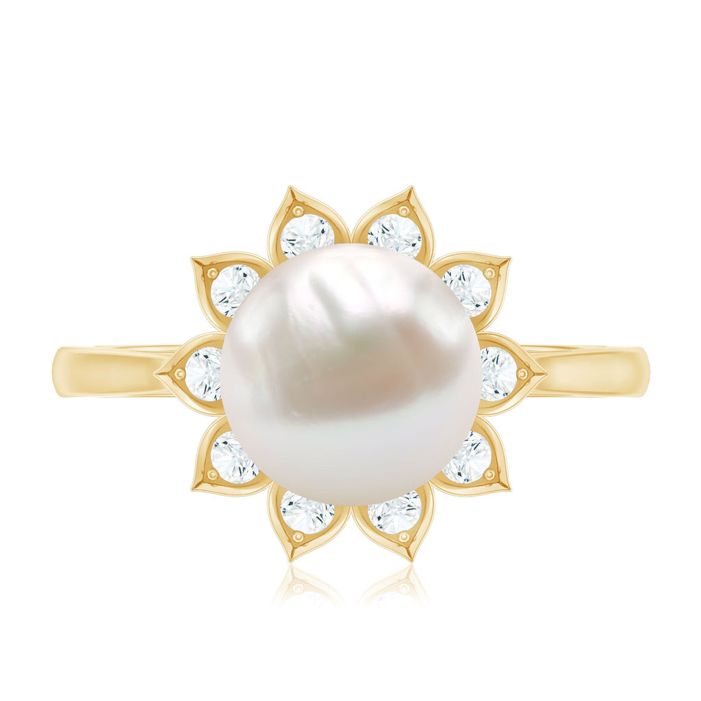 Natural 7.4 Carat Freshwater Pearl Flower Engagement Ring with Diamond
