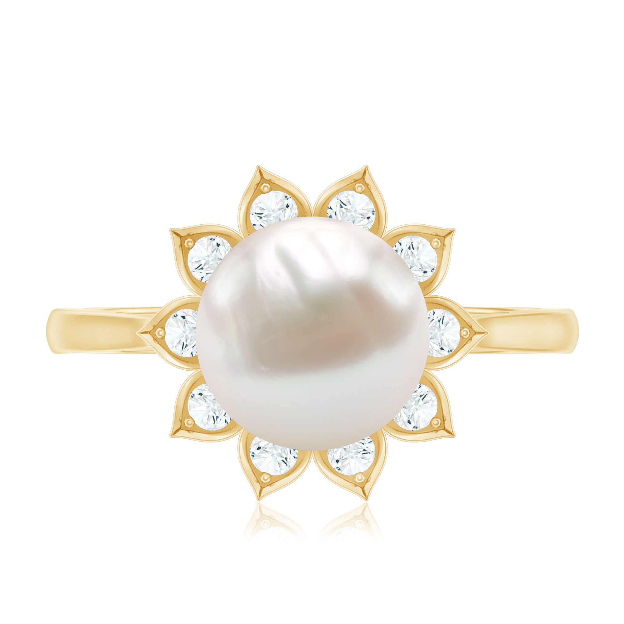 Natural 7.4 Carat Freshwater Pearl Flower Engagement Ring with Diamond