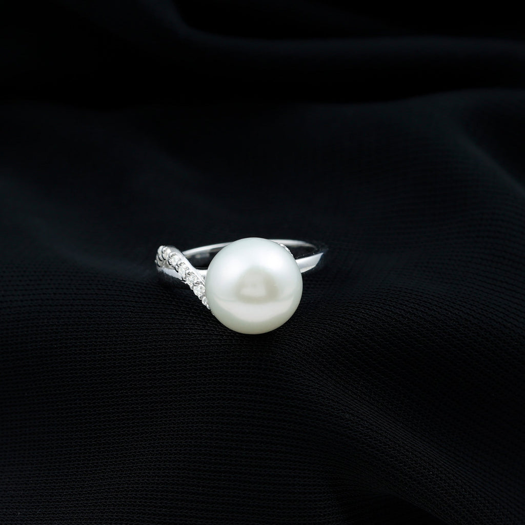 Natural 8 Carat Freshwater Pearl Engagement Ring with Diamond