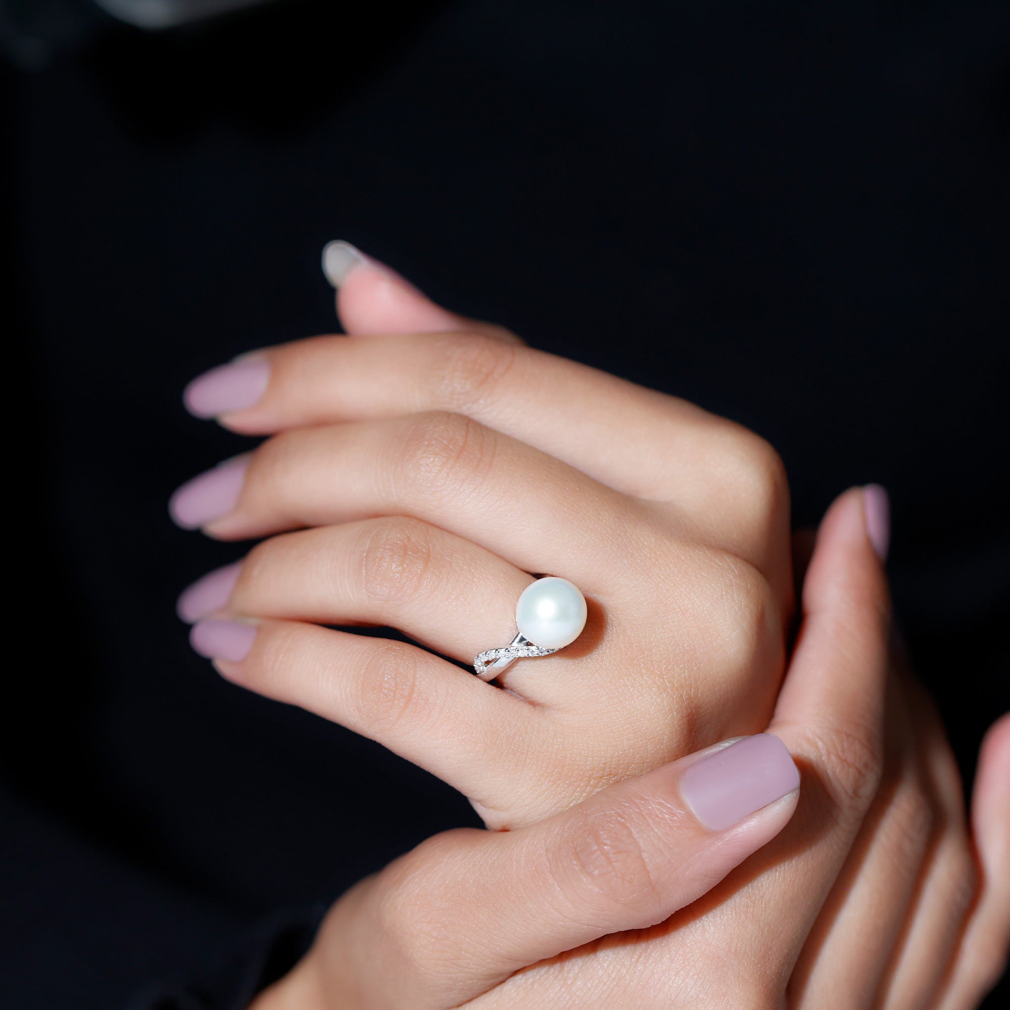 Natural 8 Carat Freshwater Pearl Engagement Ring with Diamond