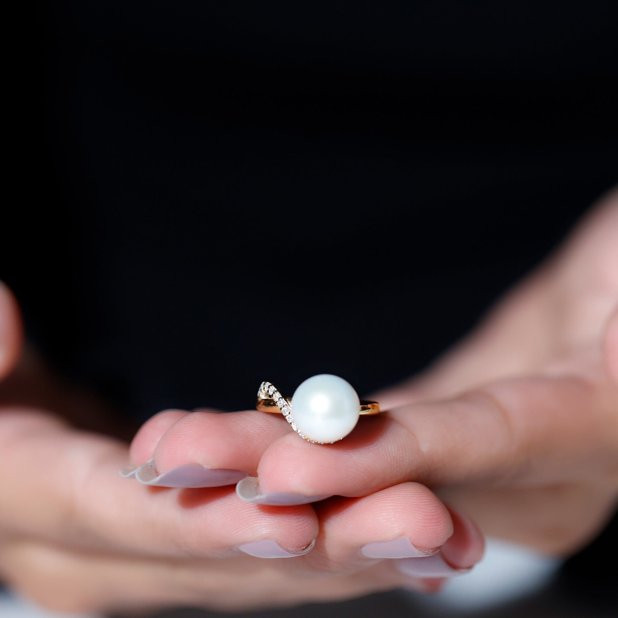 Natural 8 Carat Freshwater Pearl Engagement Ring with Diamond