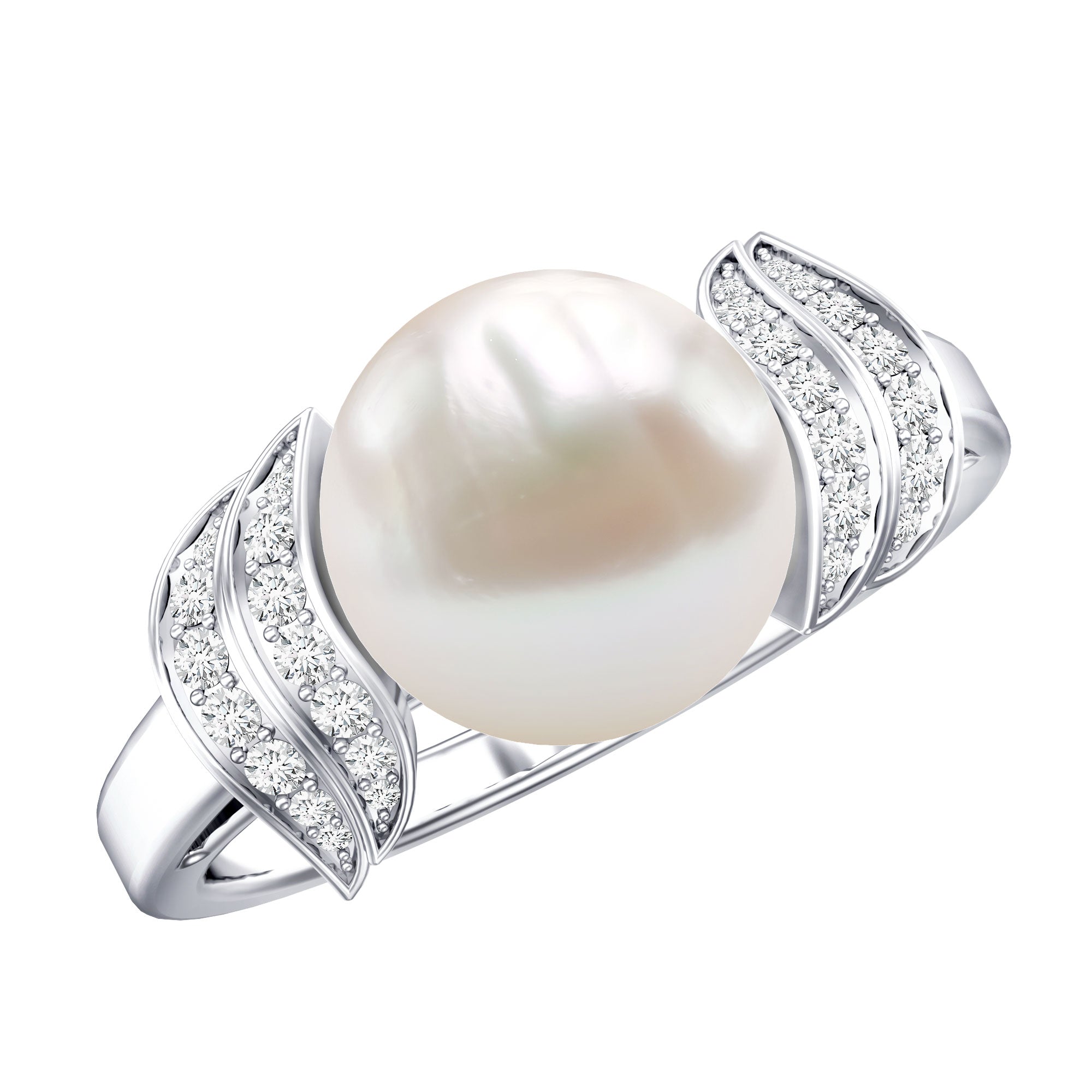 Real 8 Carat Freshwater Pearl Engagement Ring with Diamond for Women