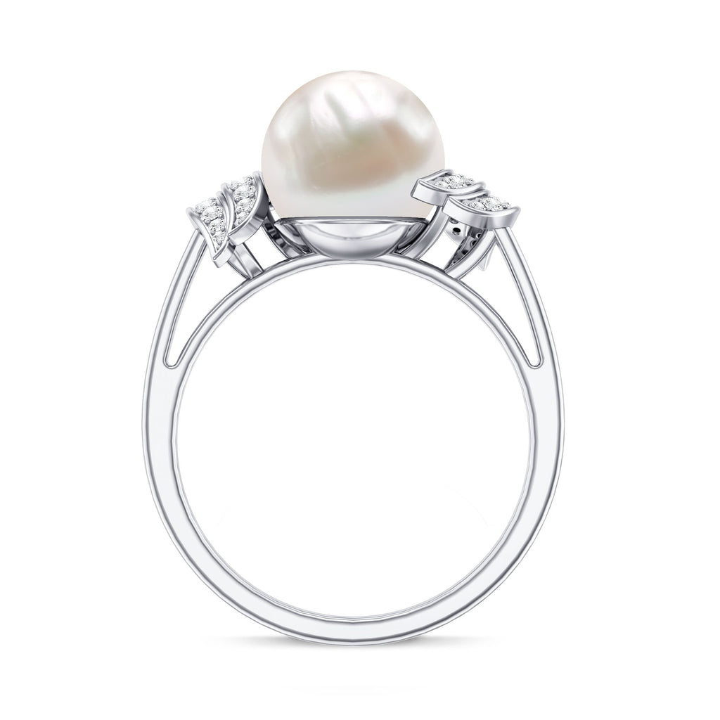 Real 8 Carat Freshwater Pearl Engagement Ring with Diamond for Women