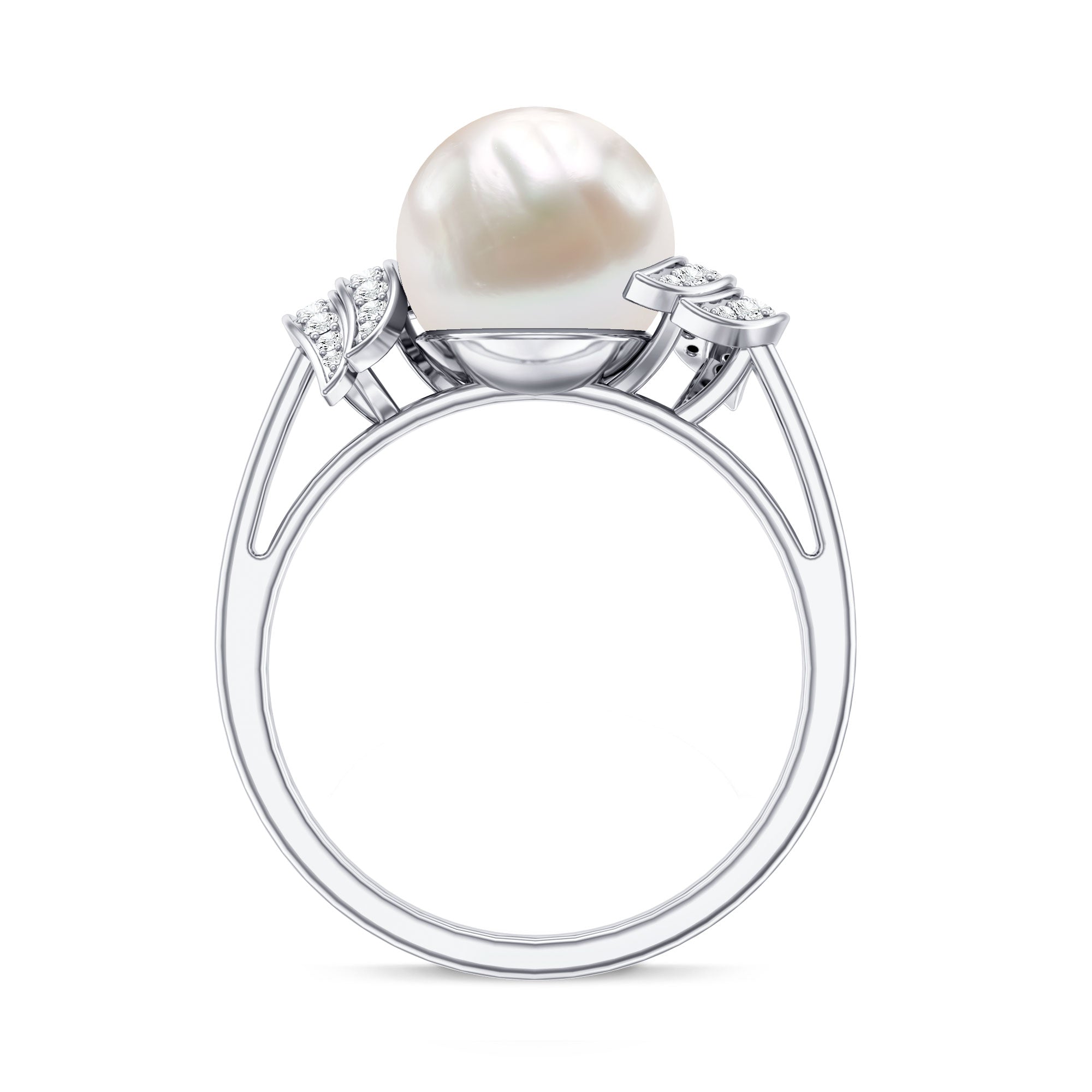 Real 8 Carat Freshwater Pearl Engagement Ring with Diamond for Women