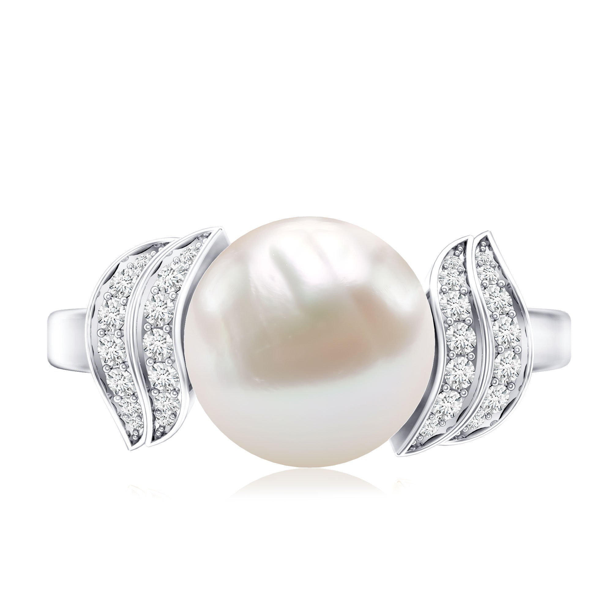 Real 8 Carat Freshwater Pearl Engagement Ring with Diamond for Women