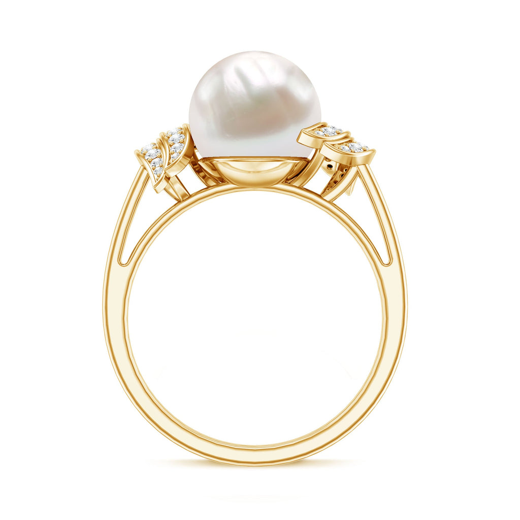 Real 8 Carat Freshwater Pearl Engagement Ring with Diamond for Women