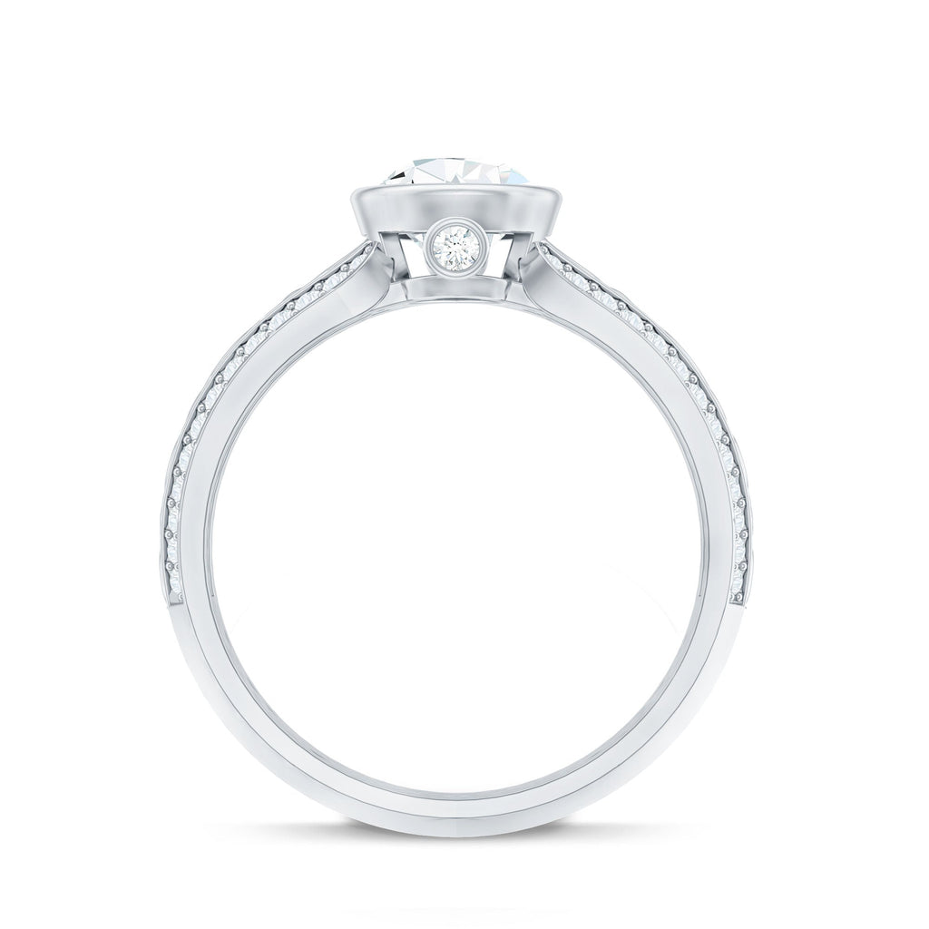 Bezel Set Moissanite Pear Engagement Ring with Filigree Details