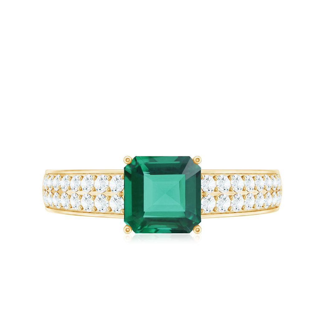 4 Carat Princess Cut Lab Created Emerald Engagement Ring with Diamond Side Stones