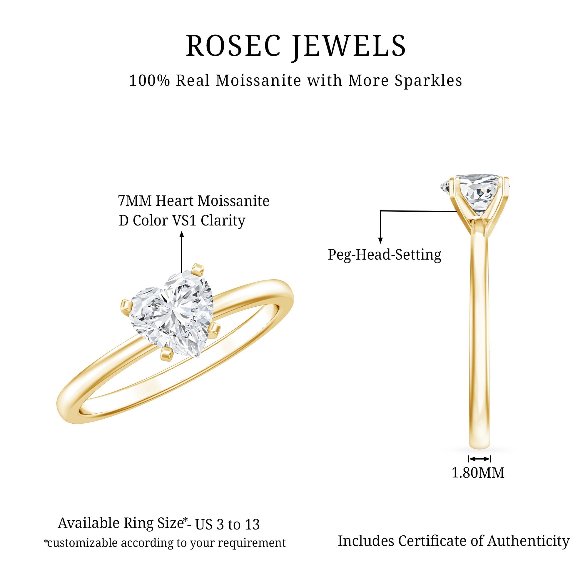 1.5 CT Heart Shape Certified Moissanite Engagement Ring