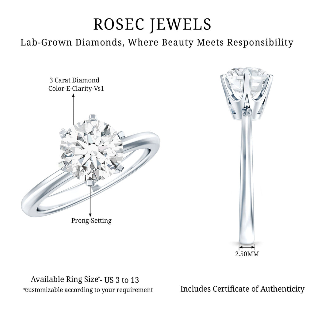 3 Carat IGI Certified Lab Grown Diamond Round Engagement Ring