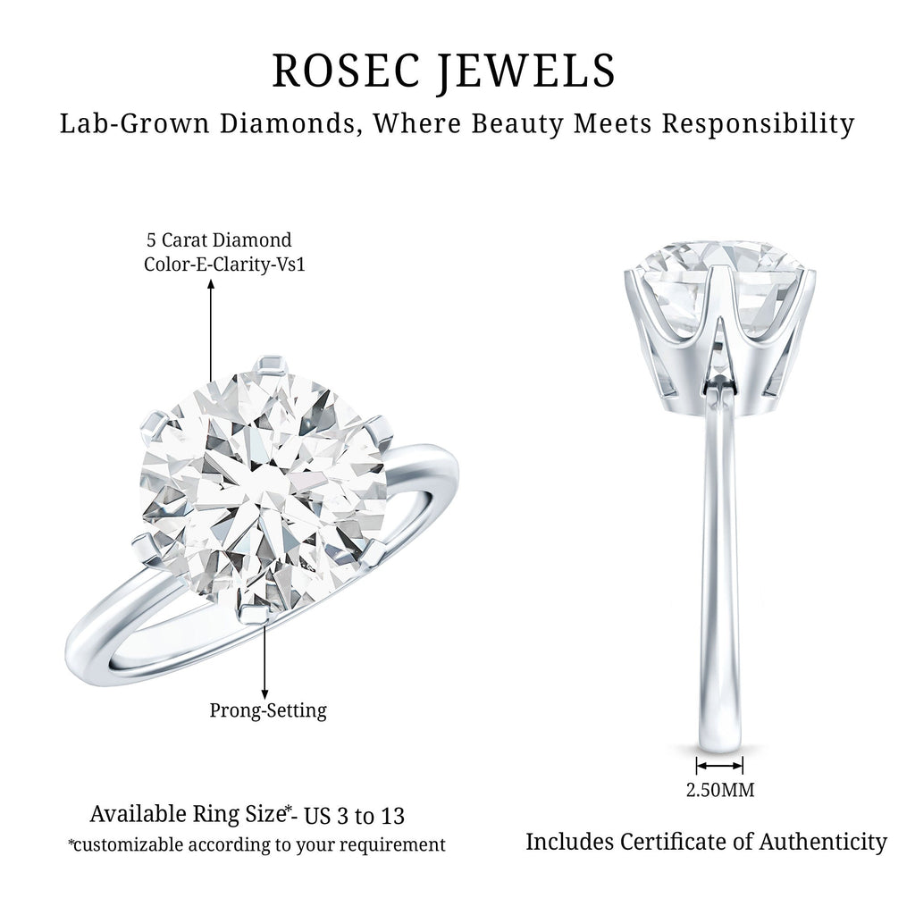 IGI Certified 5 Carat Lab Grown Diamond Solitaire Engagement Ring