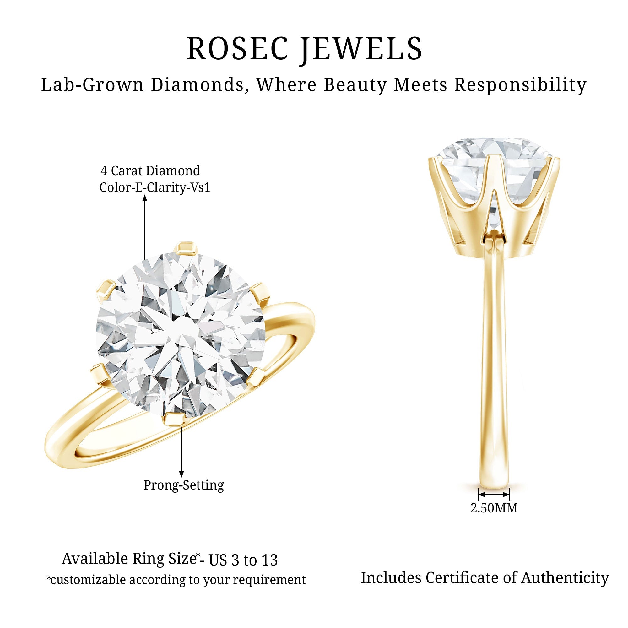 4 Carat Lab Created Diamond Solitaire Engagement Ring with IGI Certificate