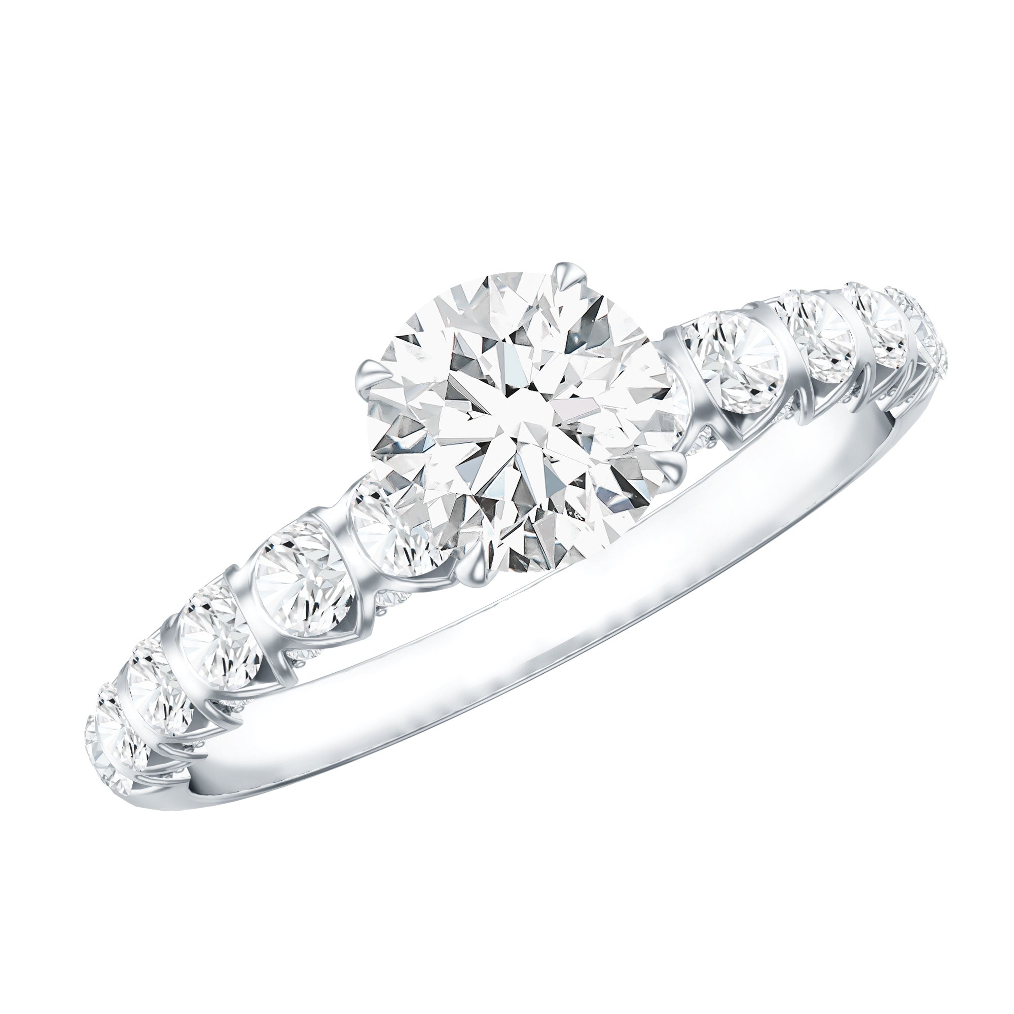 IGI Certified Round Lab Grown Diamond Side Stone Engagement Ring