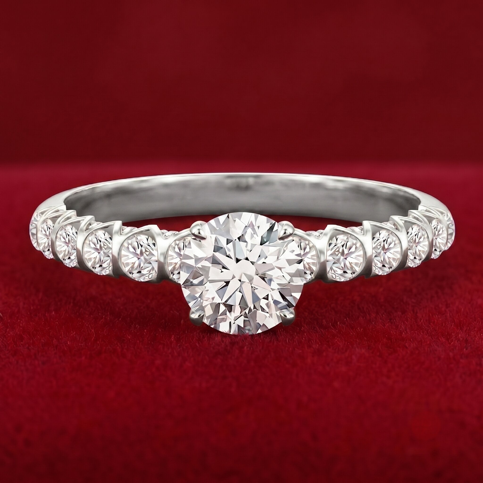 IGI Certified Round Lab Grown Diamond Side Stone Engagement Ring